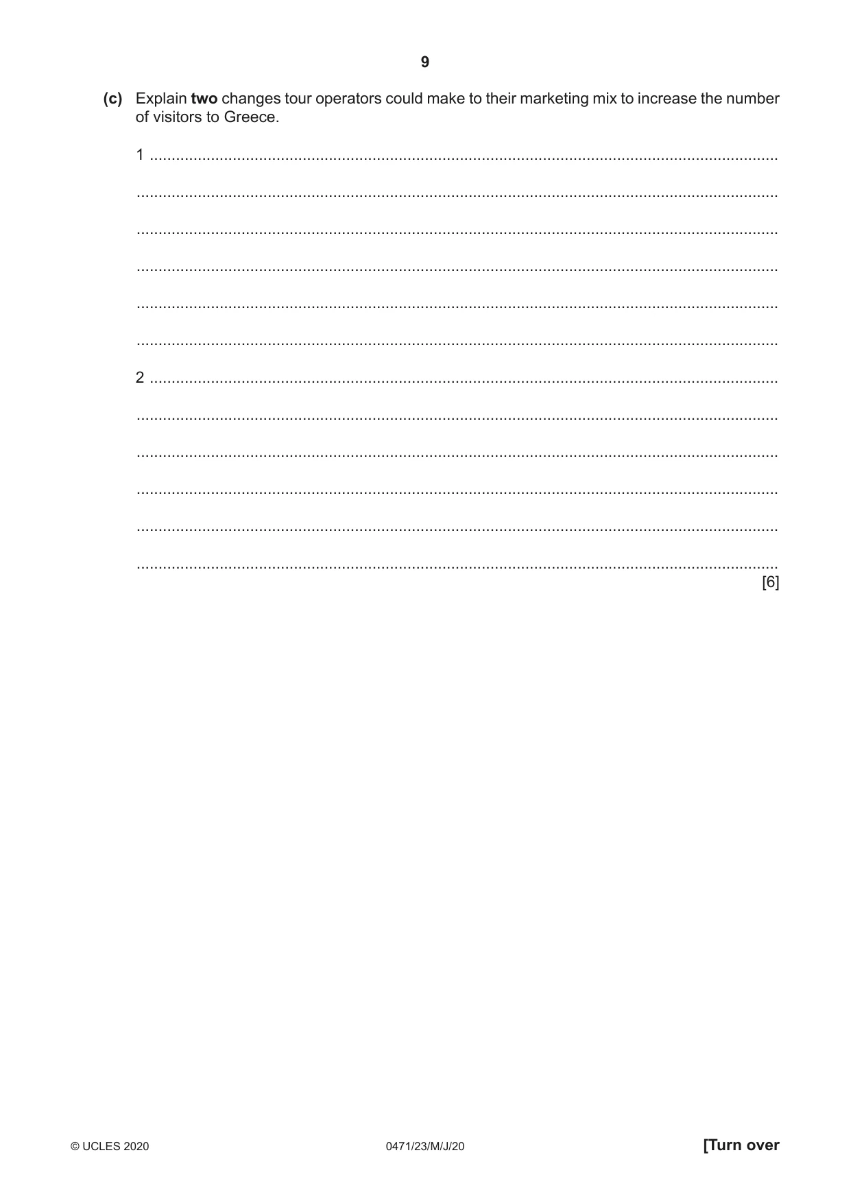 Cambridge IGCSE Travel and Tourism 0471 2020 May/June Paper 2 · Variant 3 question paper, page 9 of 16