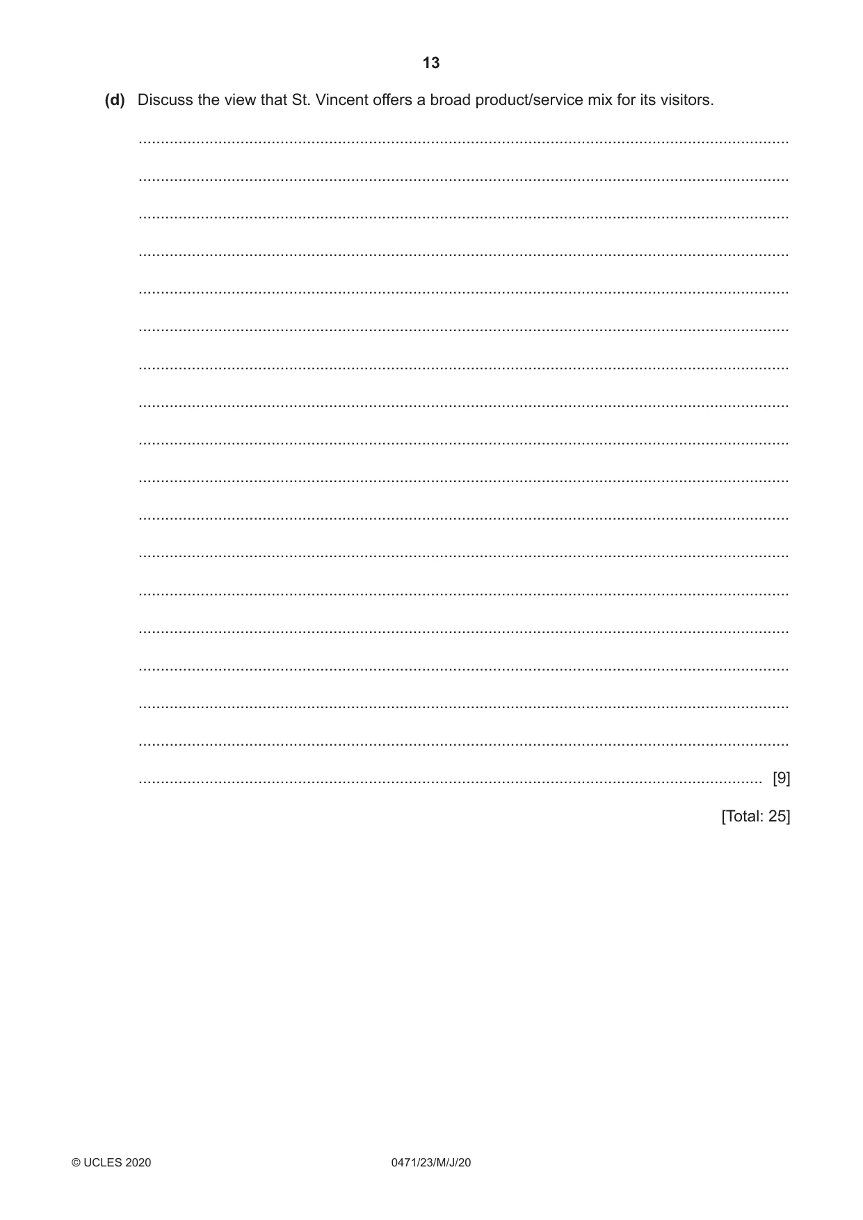 Cambridge IGCSE Travel and Tourism 0471 2020 May/June Paper 2 · Variant 3 question paper, page 13 of 16