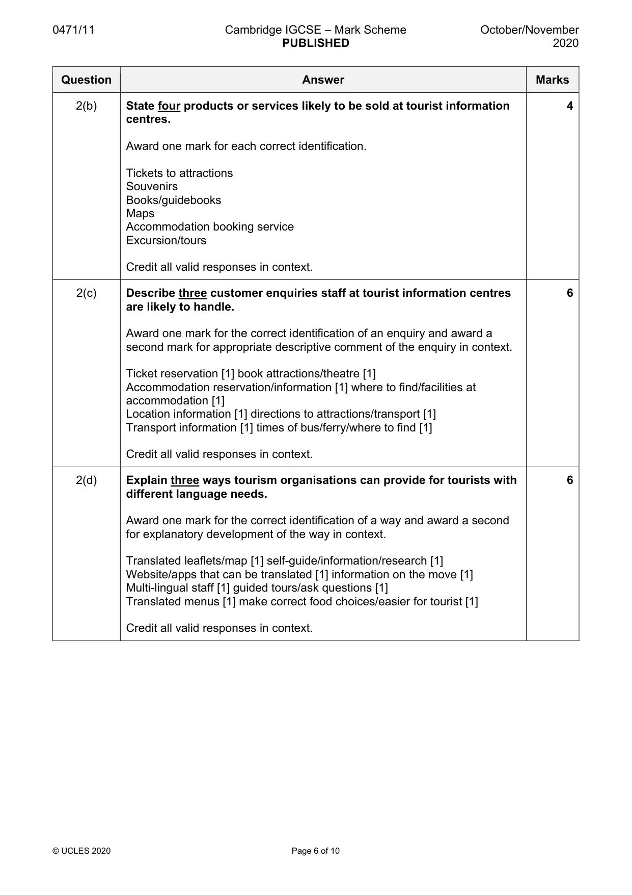 Mark scheme, page 6 of 10