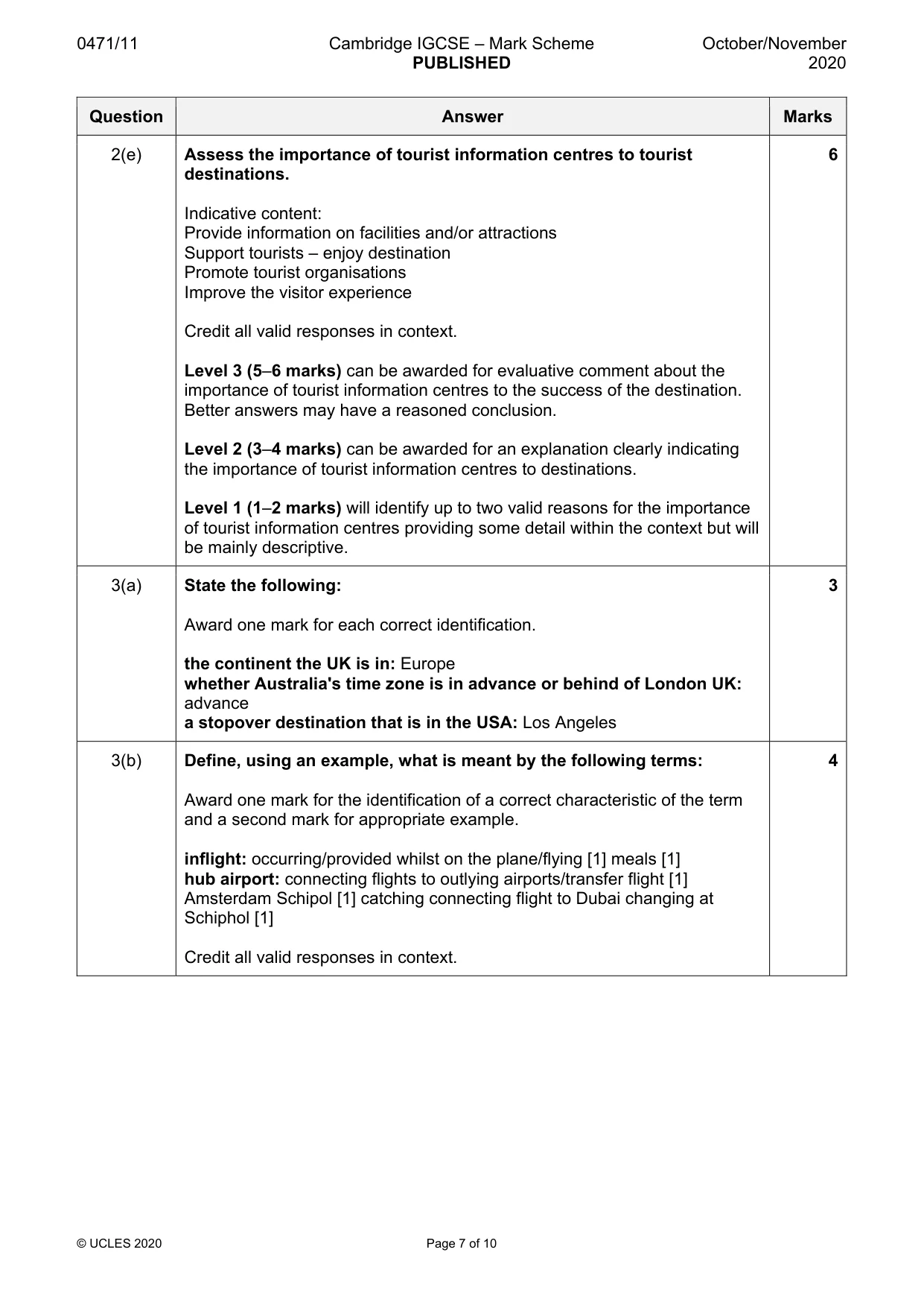 Mark scheme, page 7 of 10
