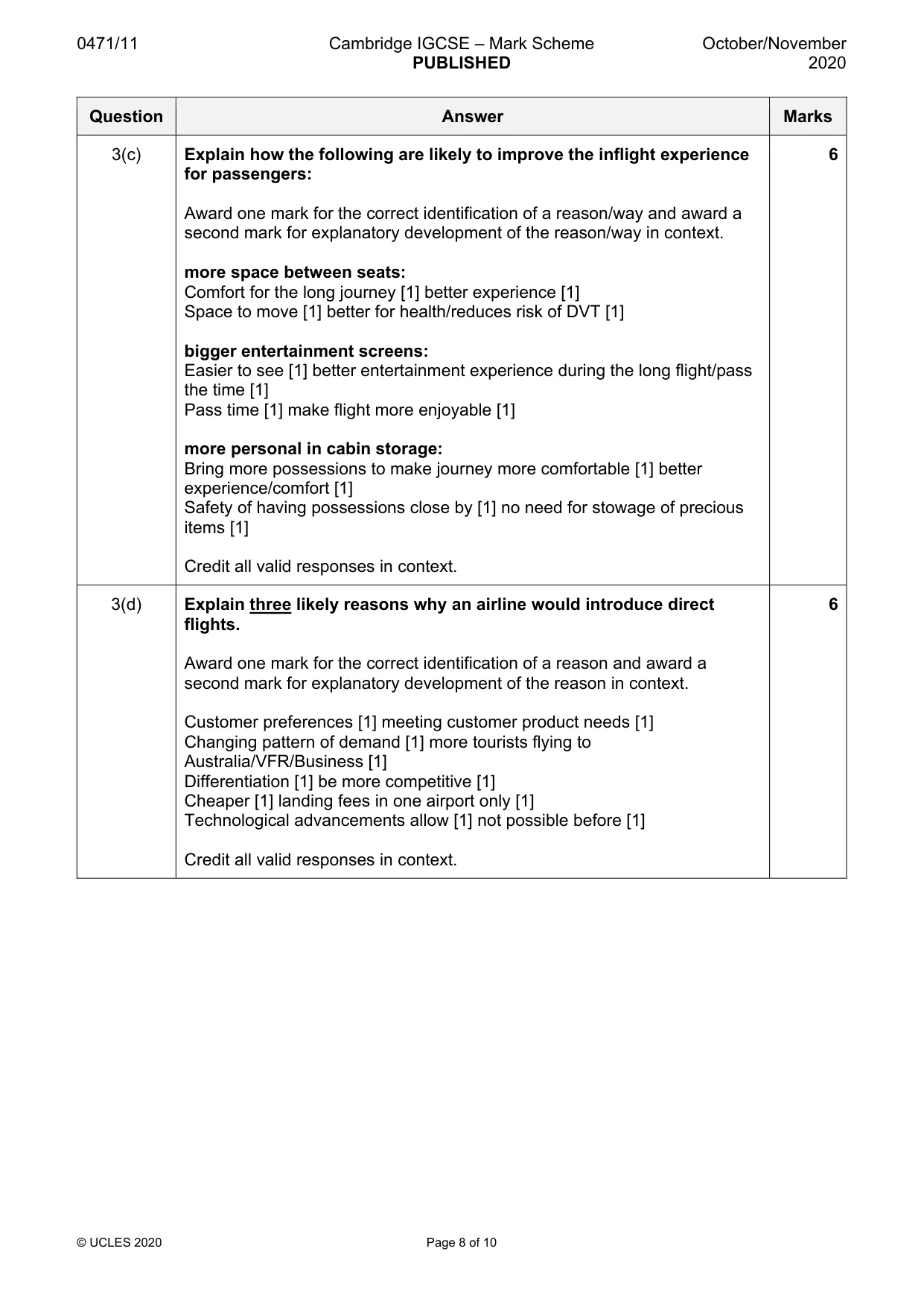 Mark scheme, page 8 of 10