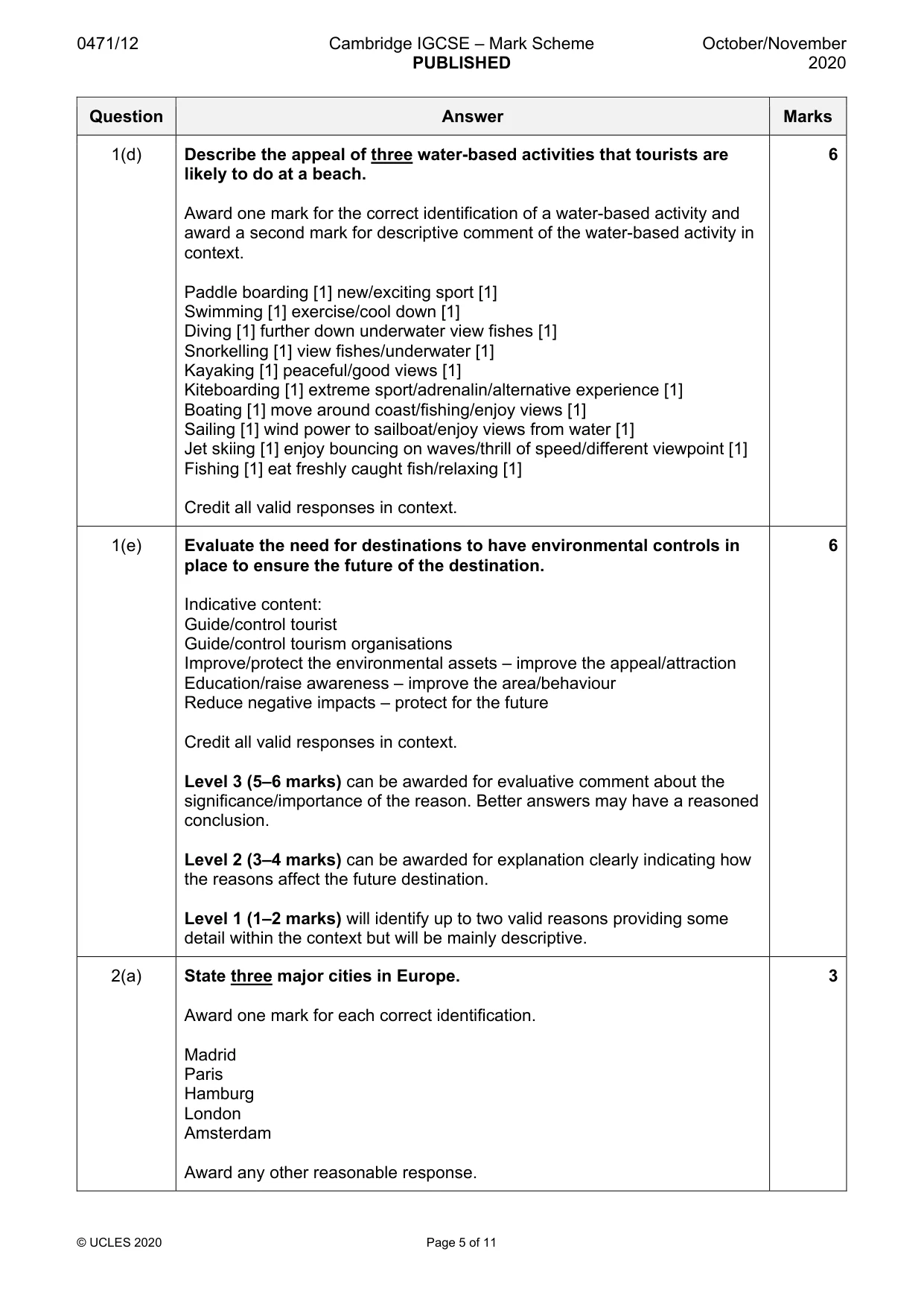 Mark scheme, page 5 of 11