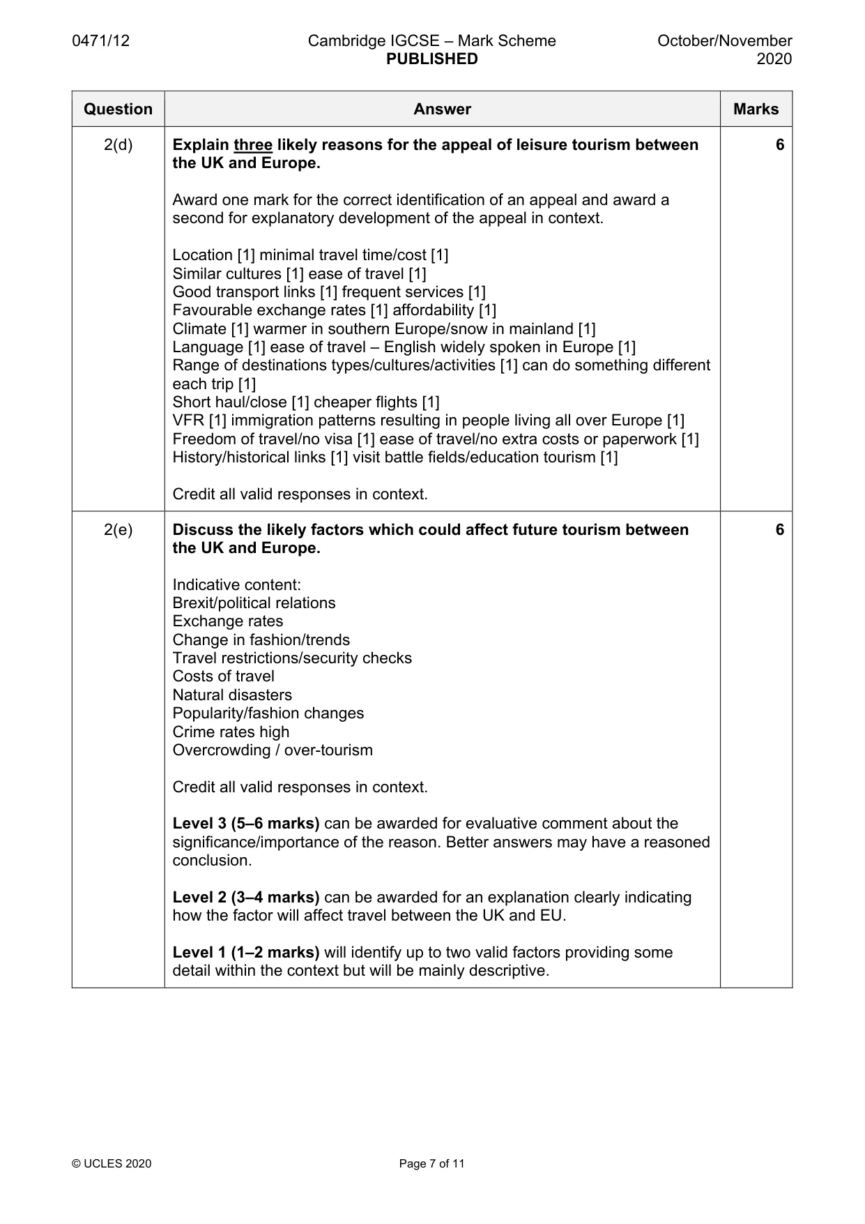 Mark scheme, page 7 of 11