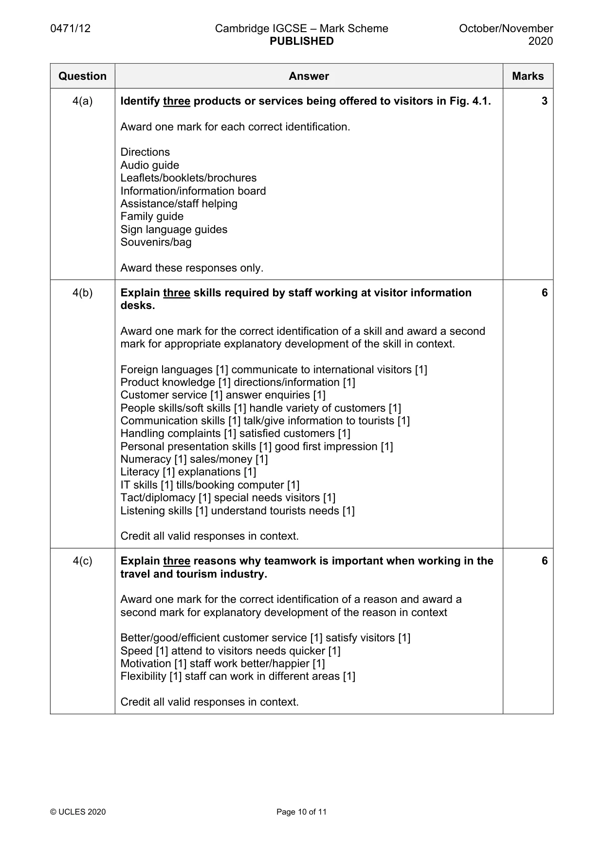 Mark scheme, page 10 of 11