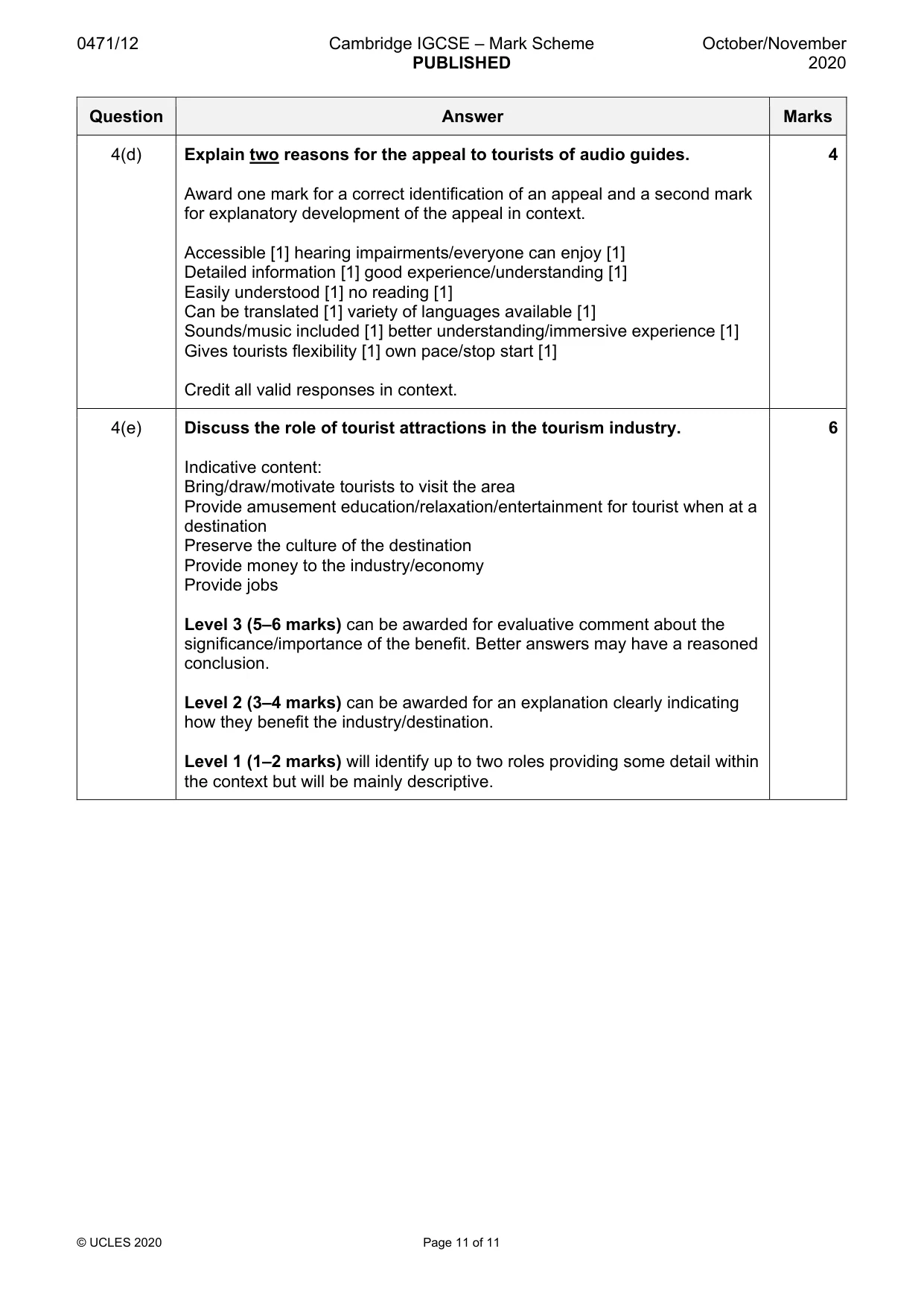 Mark scheme, page 11 of 11