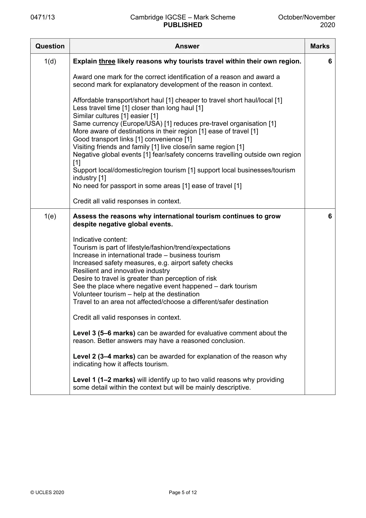Mark scheme, page 5 of 12