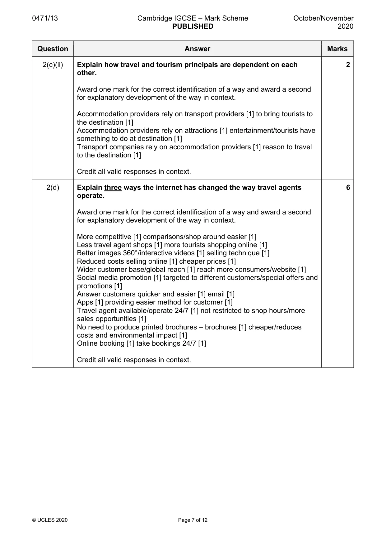 Mark scheme, page 7 of 12