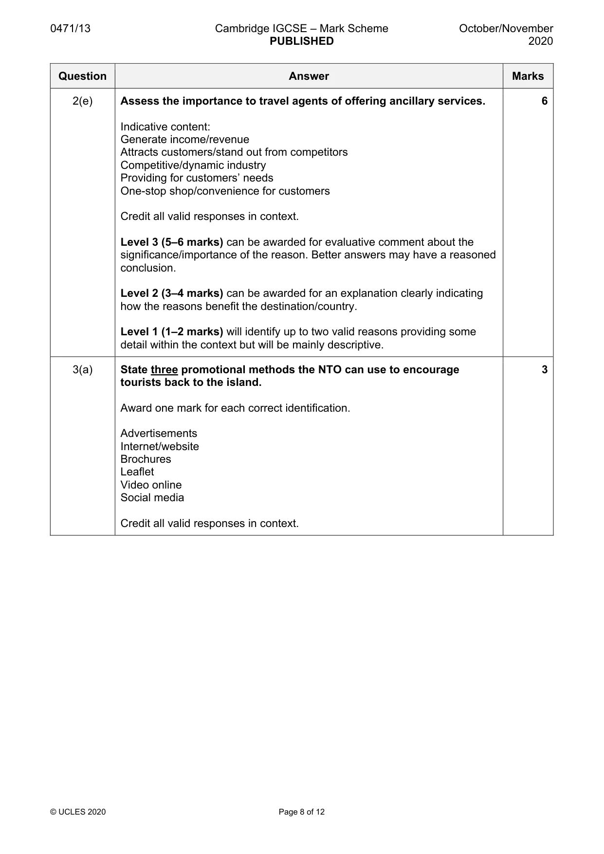 Mark scheme, page 8 of 12