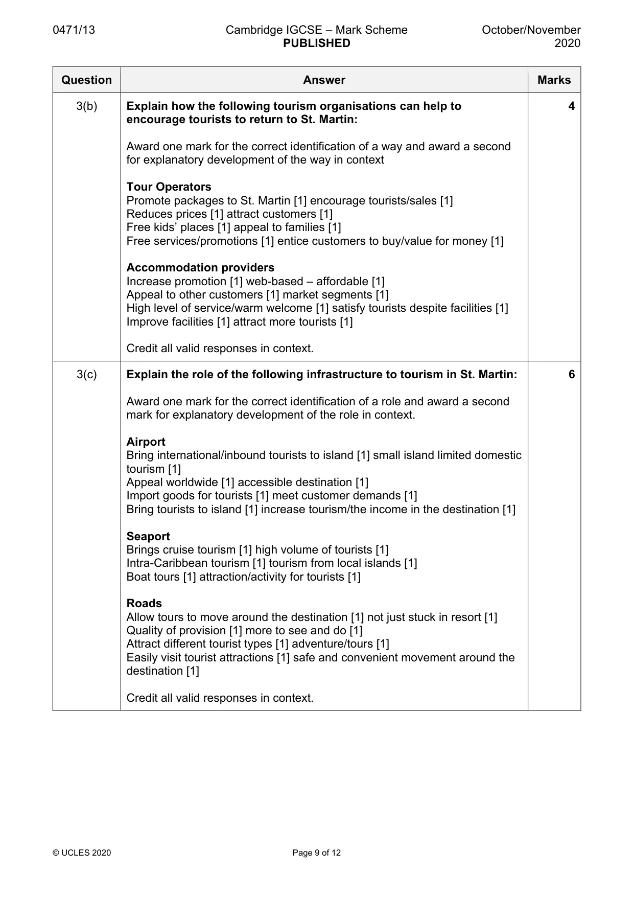 Mark scheme, page 9 of 12