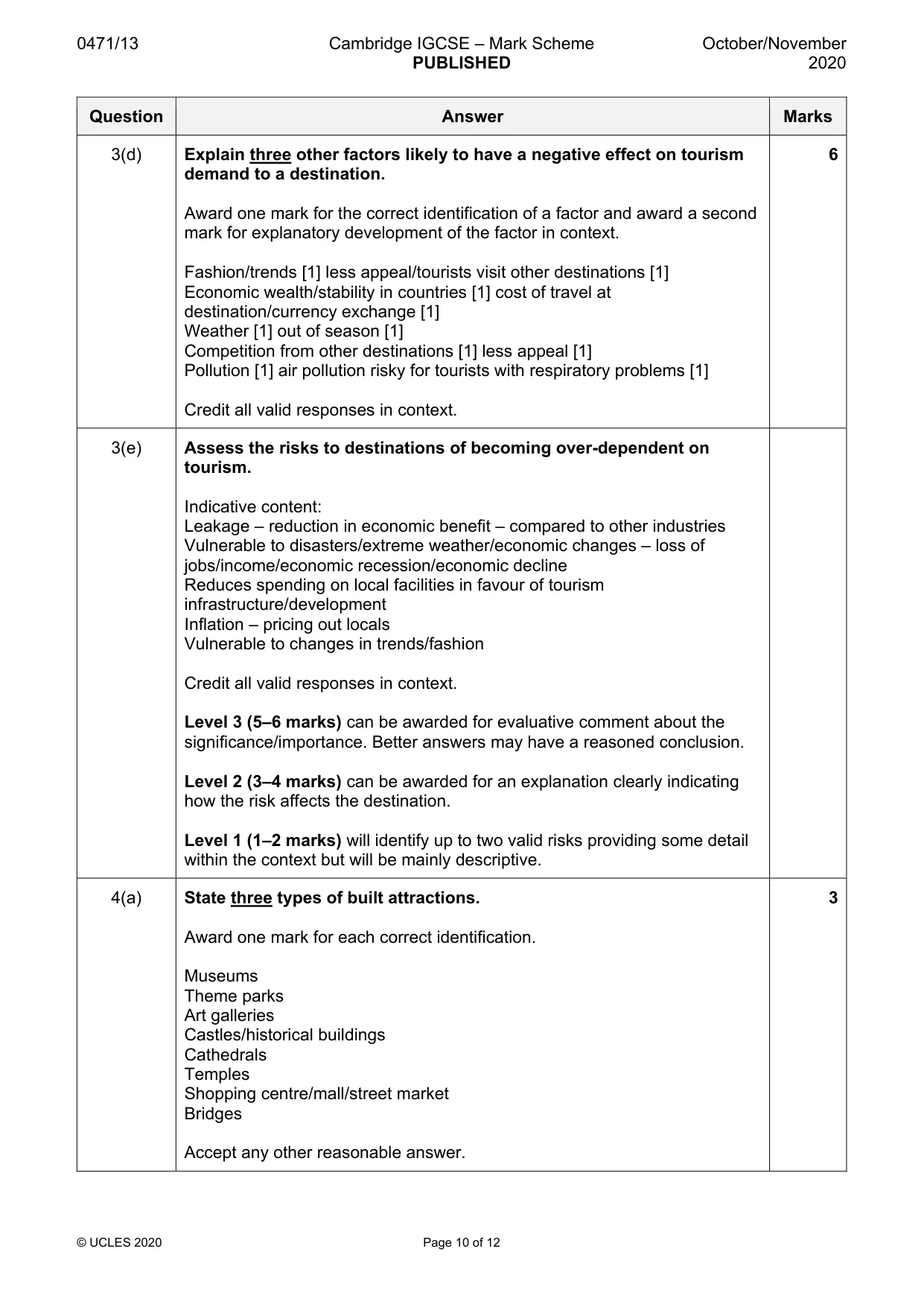 Mark scheme, page 10 of 12