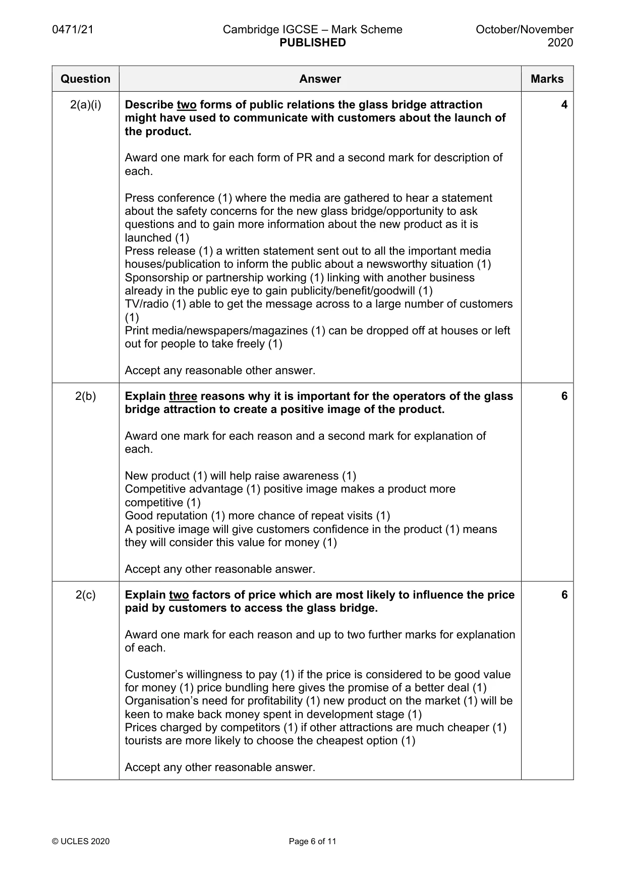 Mark scheme, page 6 of 11