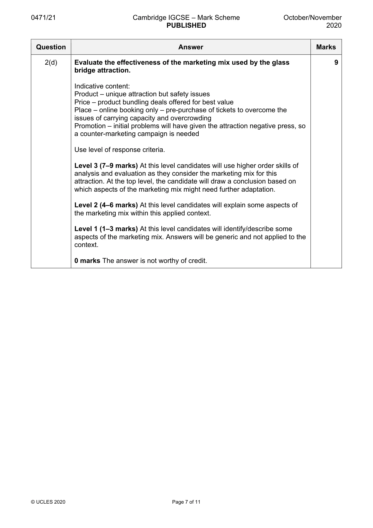 Mark scheme, page 7 of 11