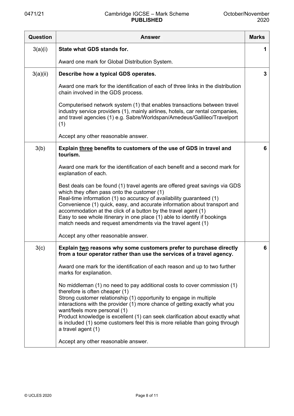 Mark scheme, page 8 of 11