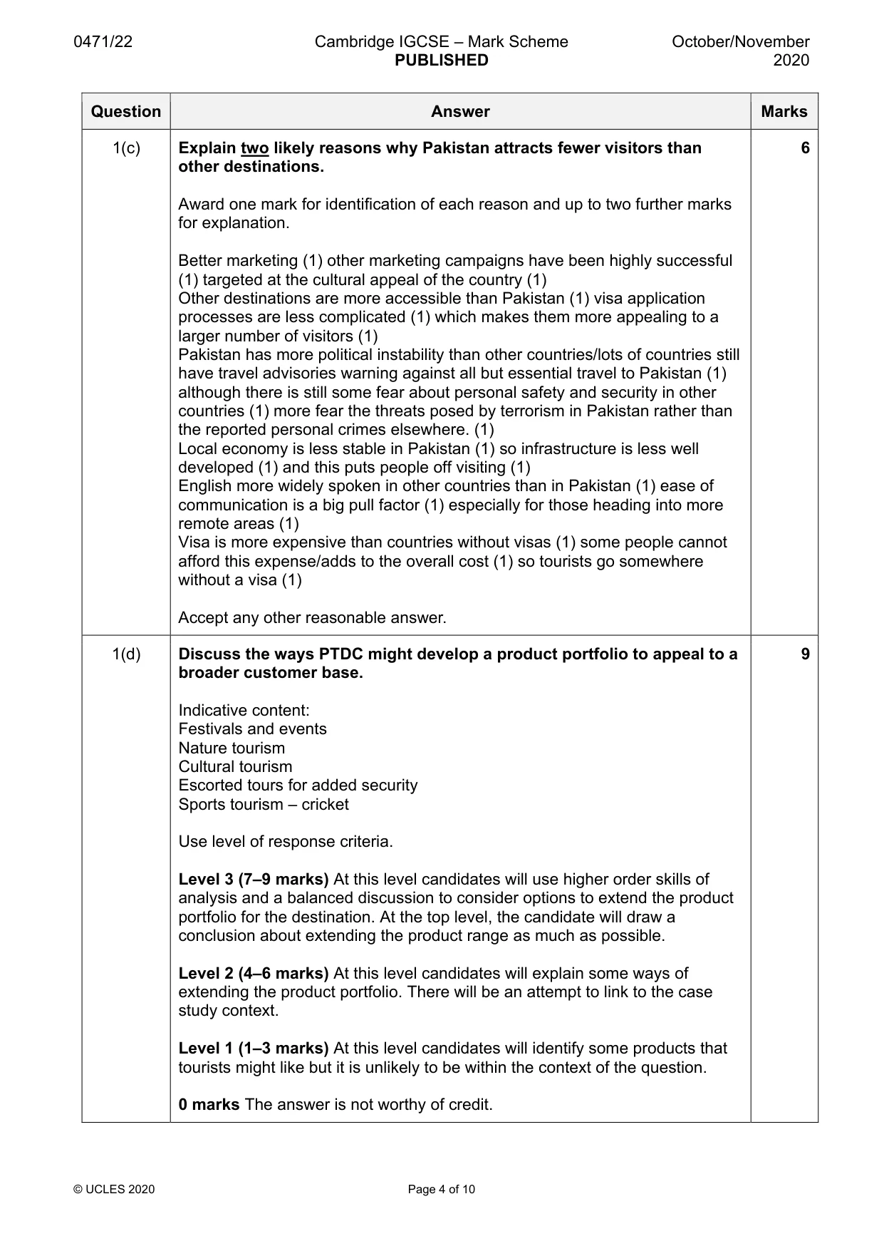Mark scheme, page 4 of 10