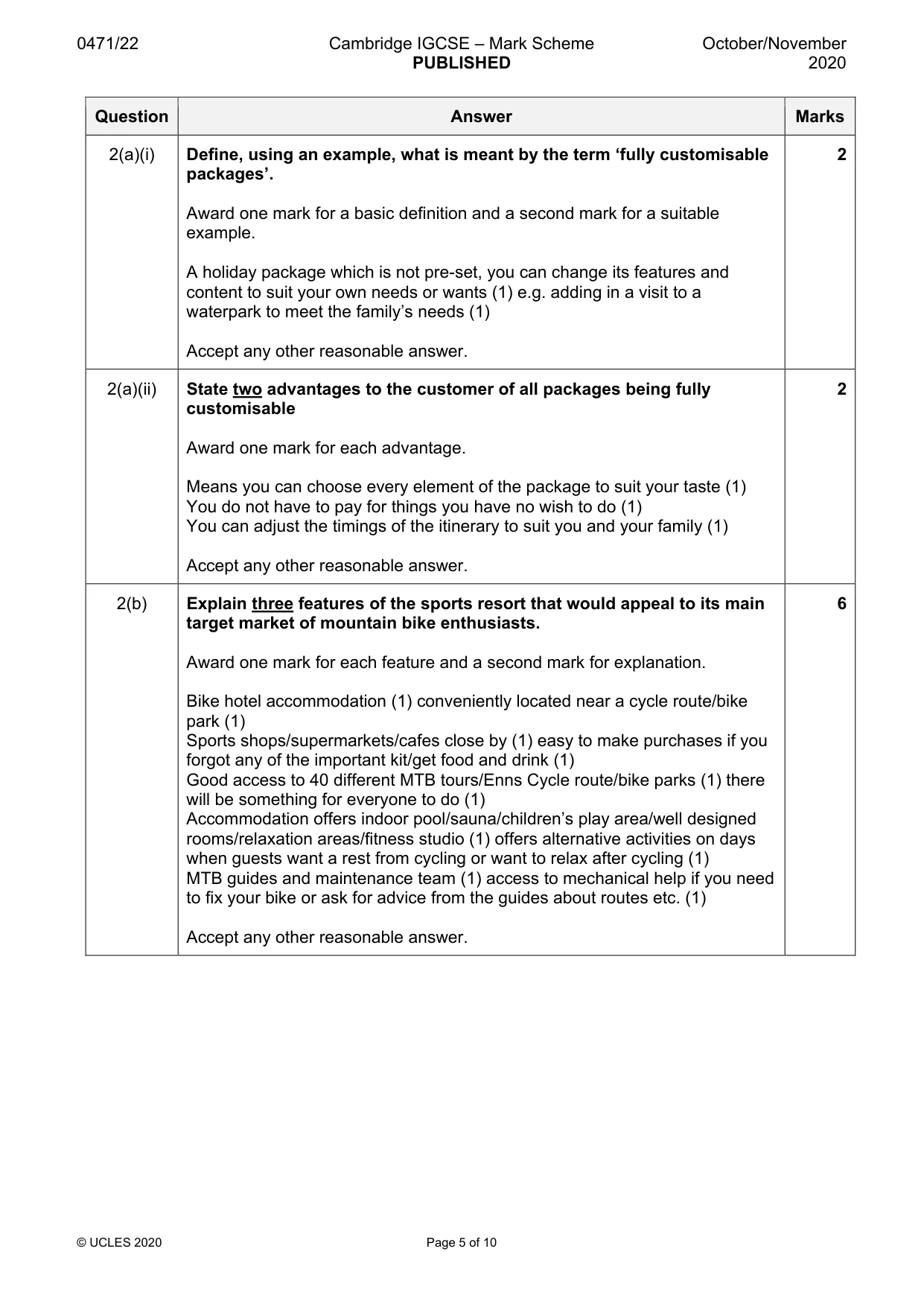 Mark scheme, page 5 of 10