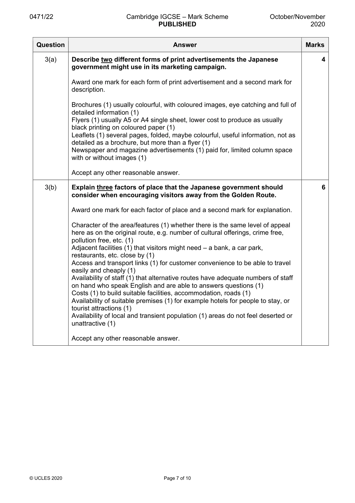 Mark scheme, page 7 of 10