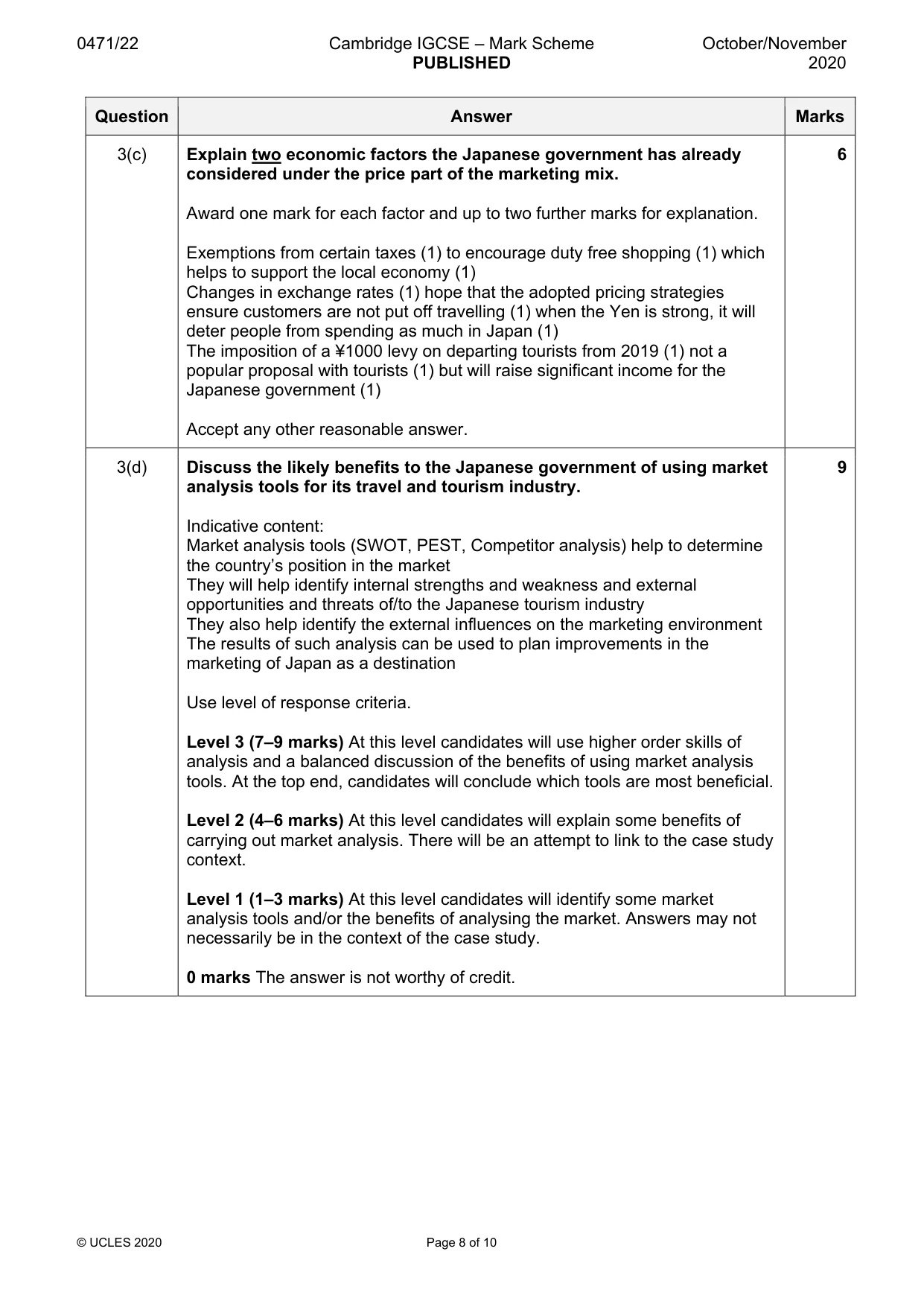 Mark scheme, page 8 of 10