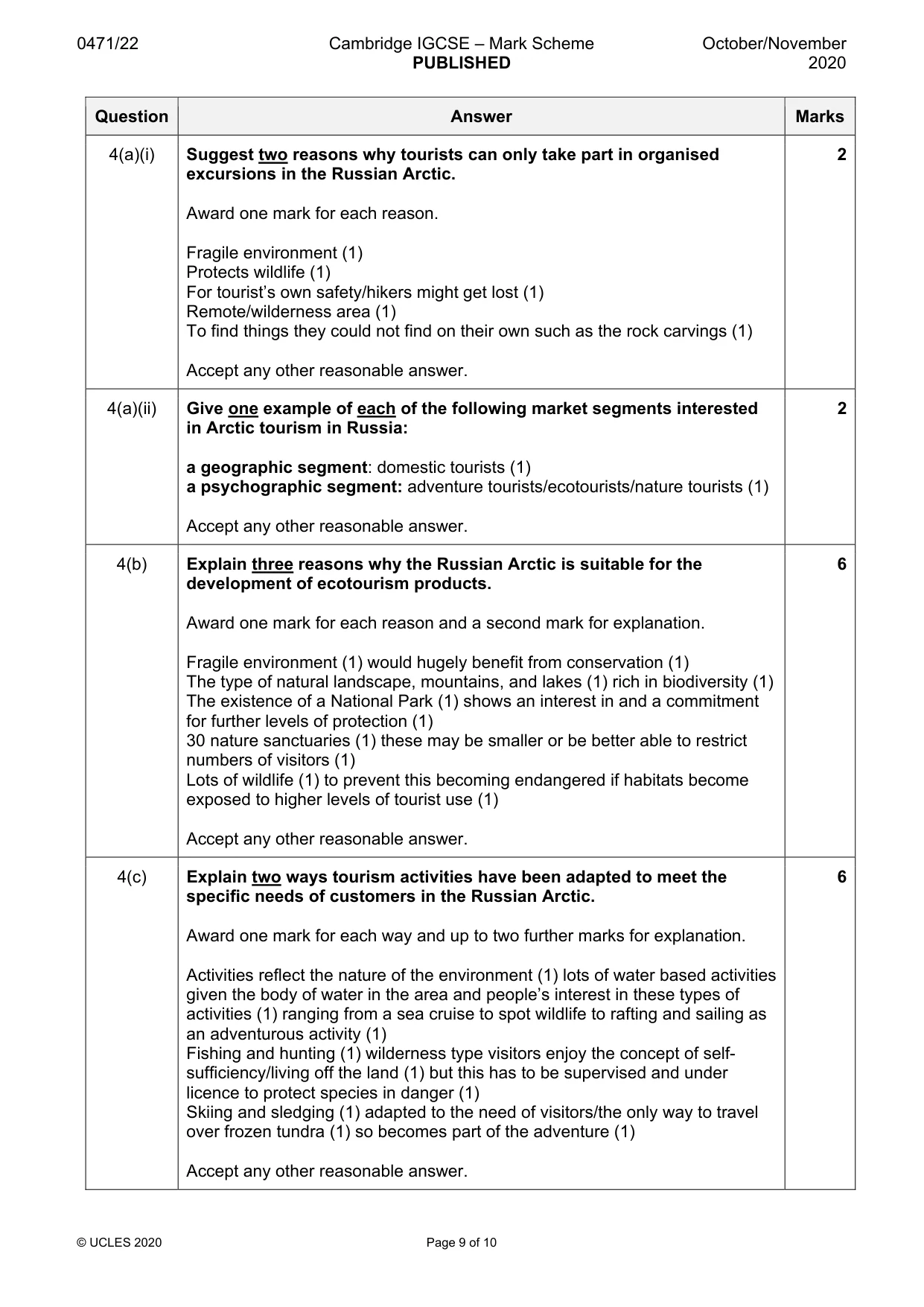 Mark scheme, page 9 of 10