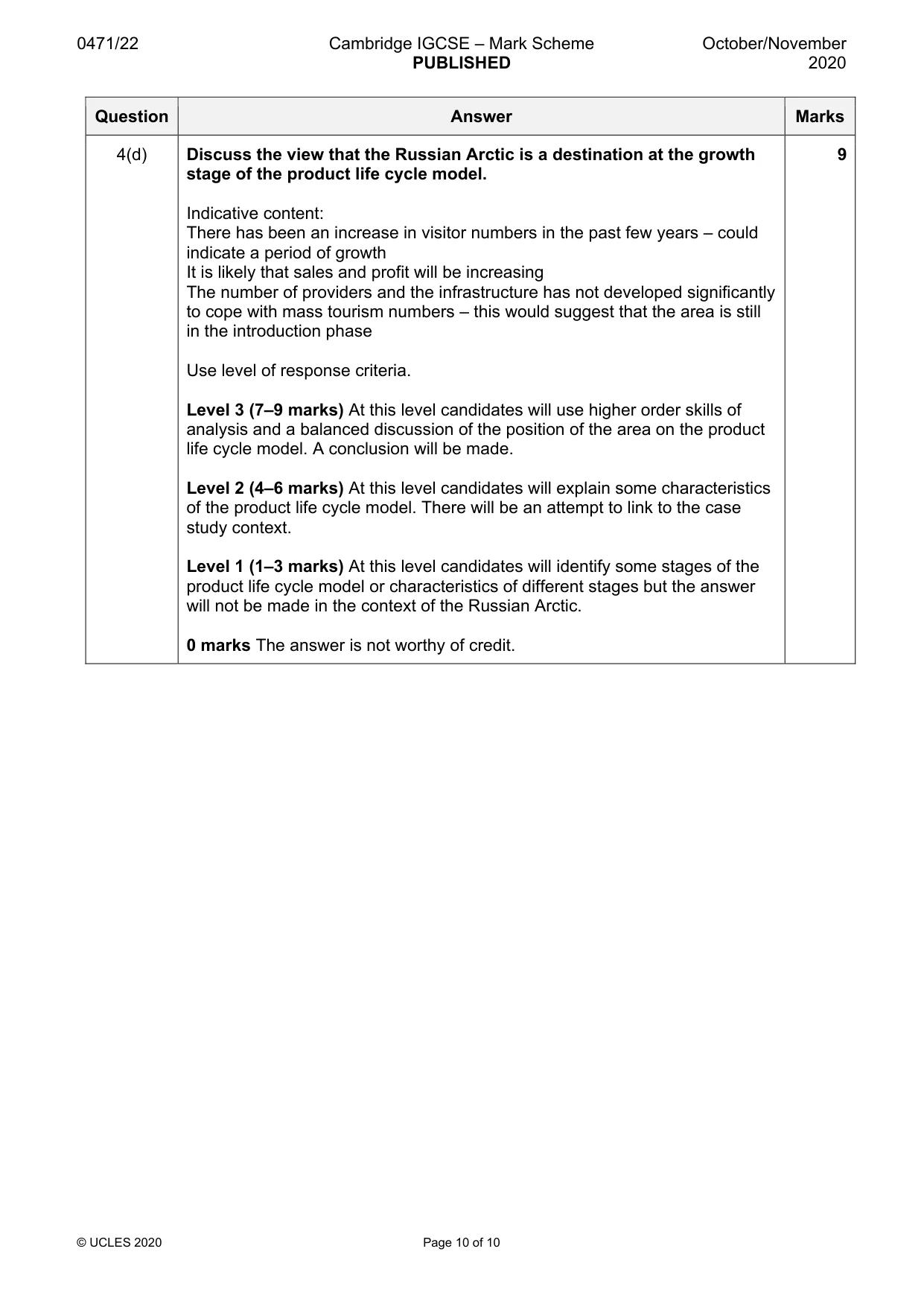 Mark scheme, page 10 of 10