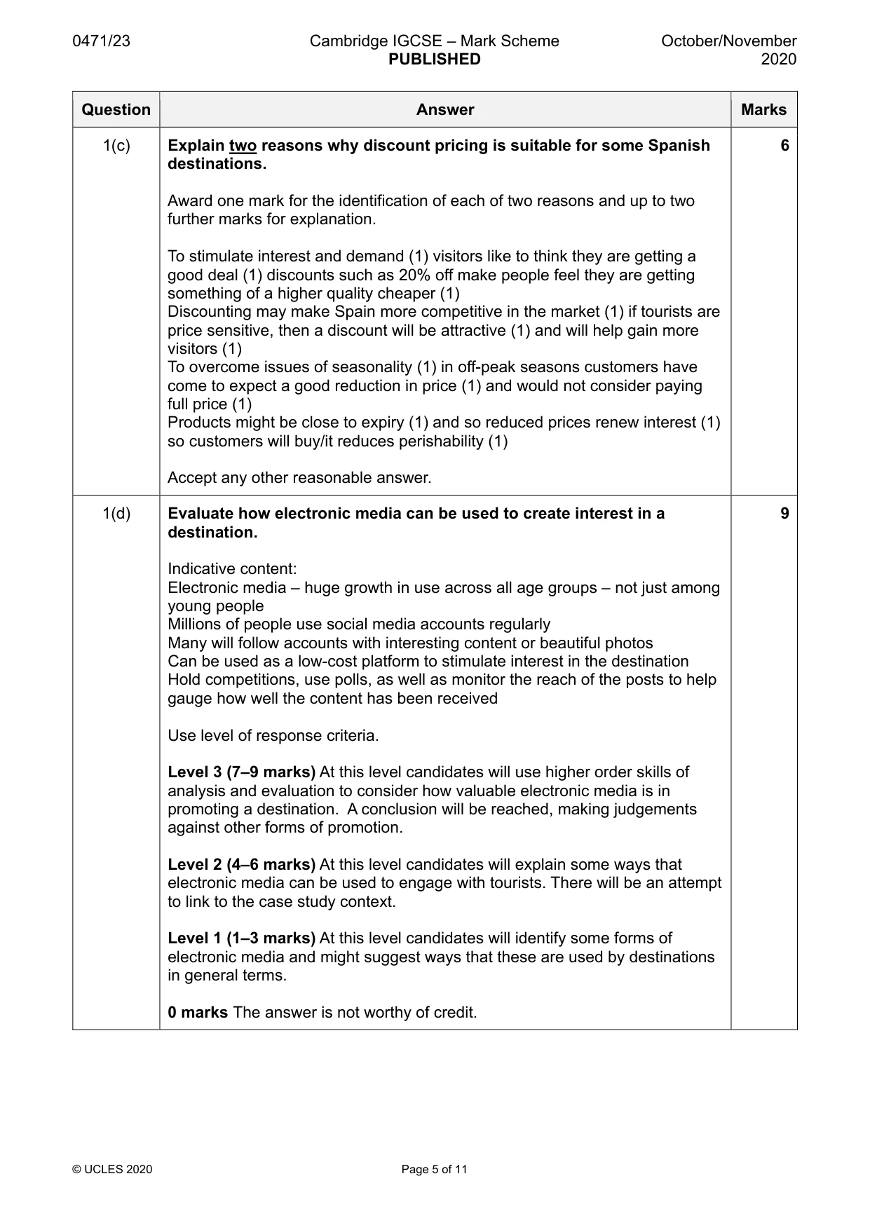 Mark scheme, page 5 of 11
