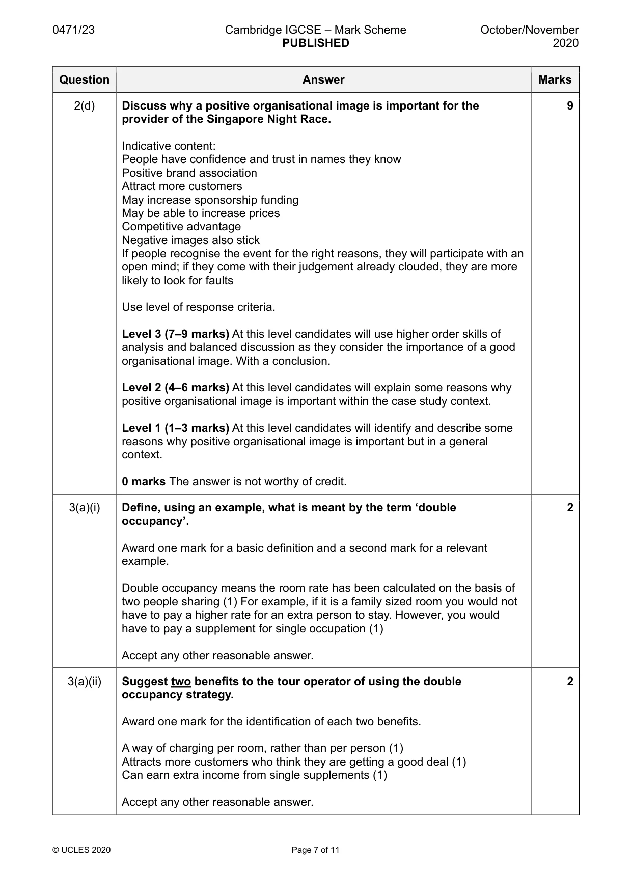 Mark scheme, page 7 of 11