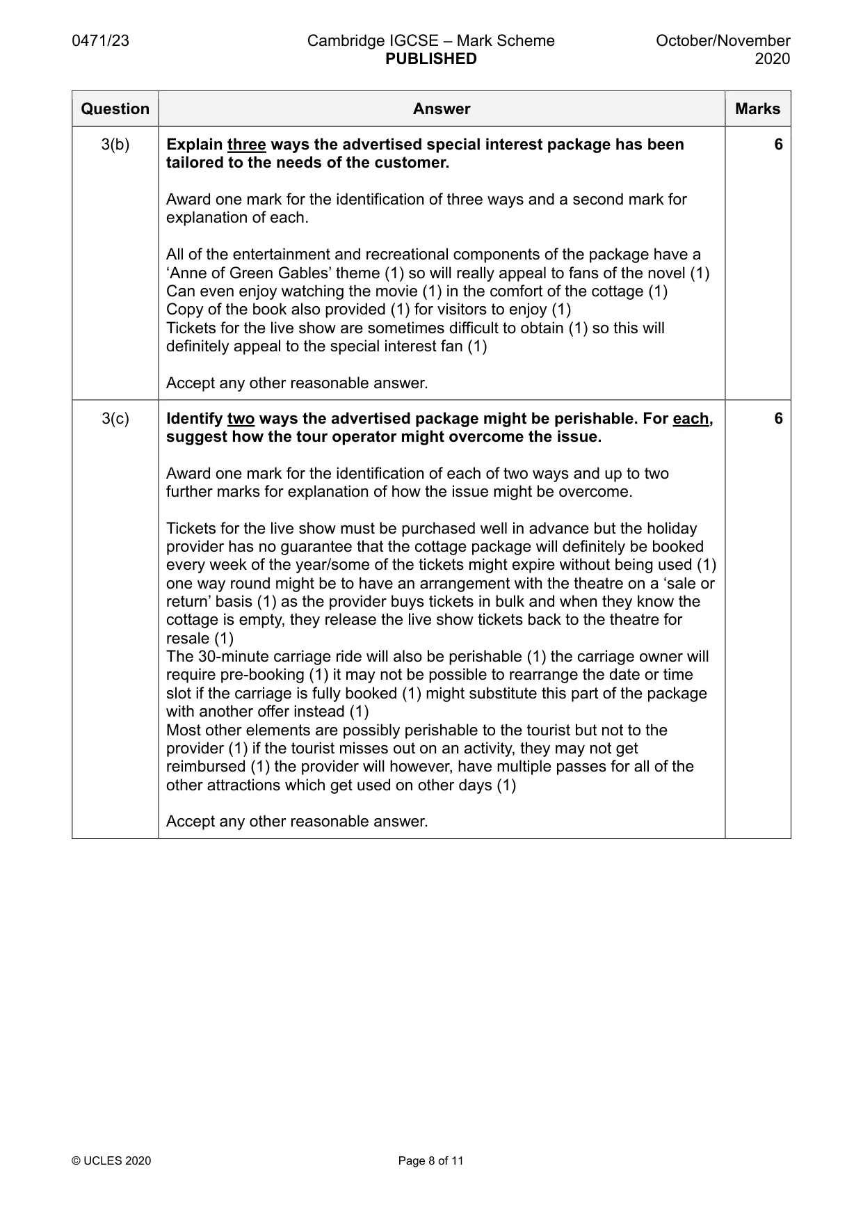 Mark scheme, page 8 of 11