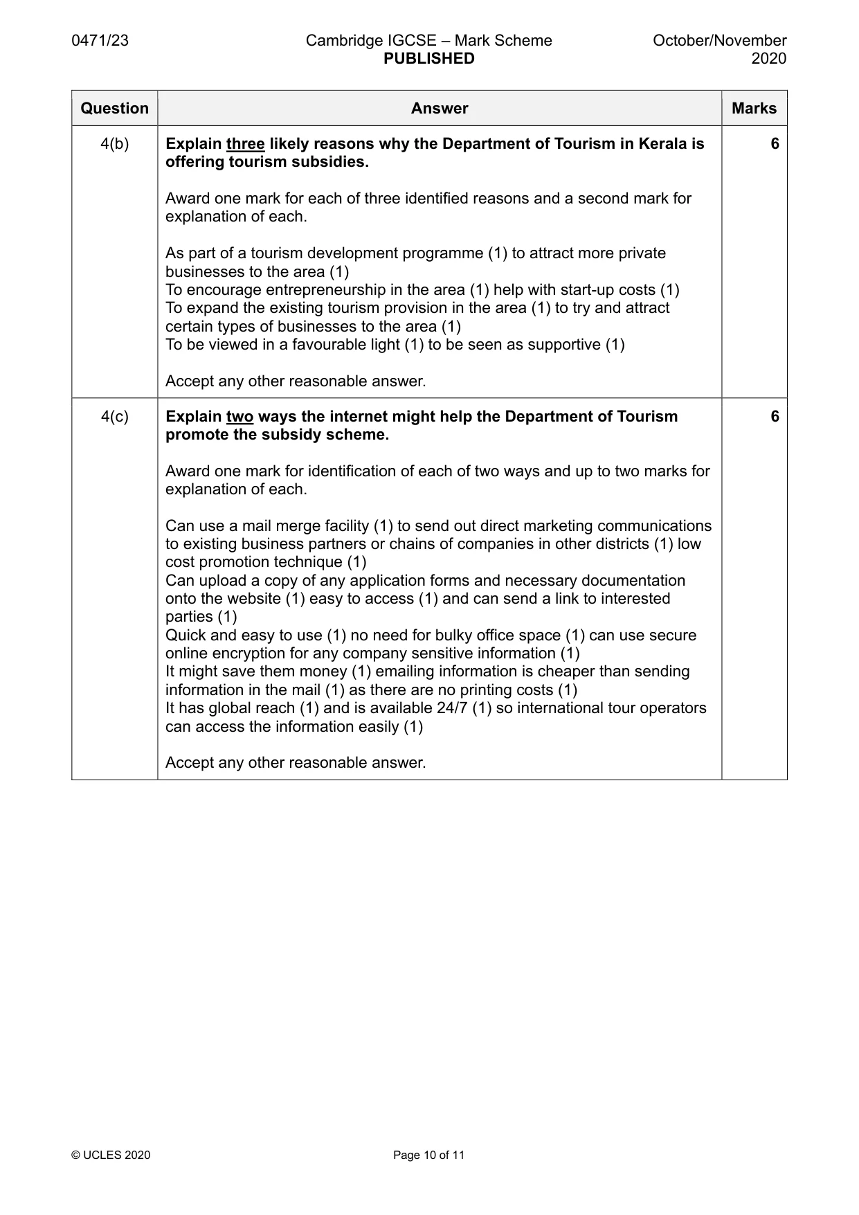 Mark scheme, page 10 of 11