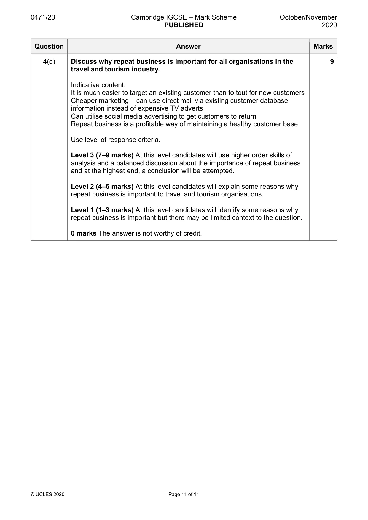 Mark scheme, page 11 of 11