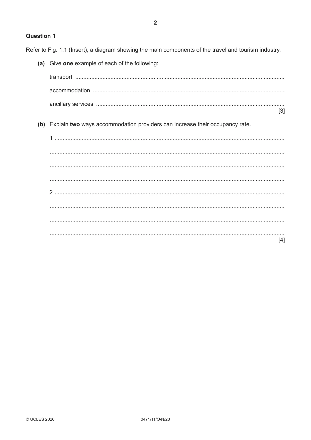 Cambridge IGCSE Travel and Tourism 0471 2020 Oct/Nov Paper 1 · Variant 1 question paper, page 2 of 12