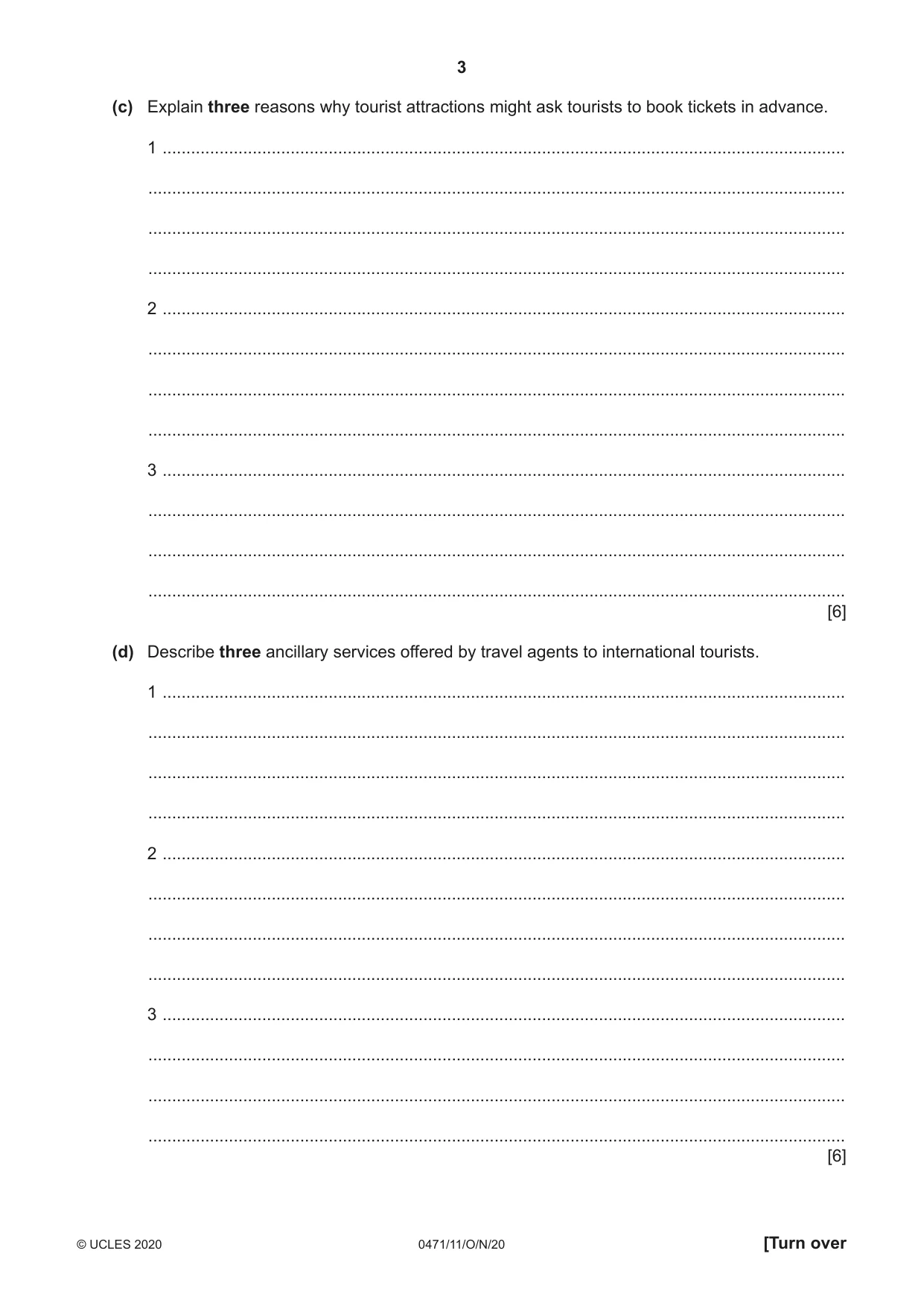Cambridge IGCSE Travel and Tourism 0471 2020 Oct/Nov Paper 1 · Variant 1 question paper, page 3 of 12