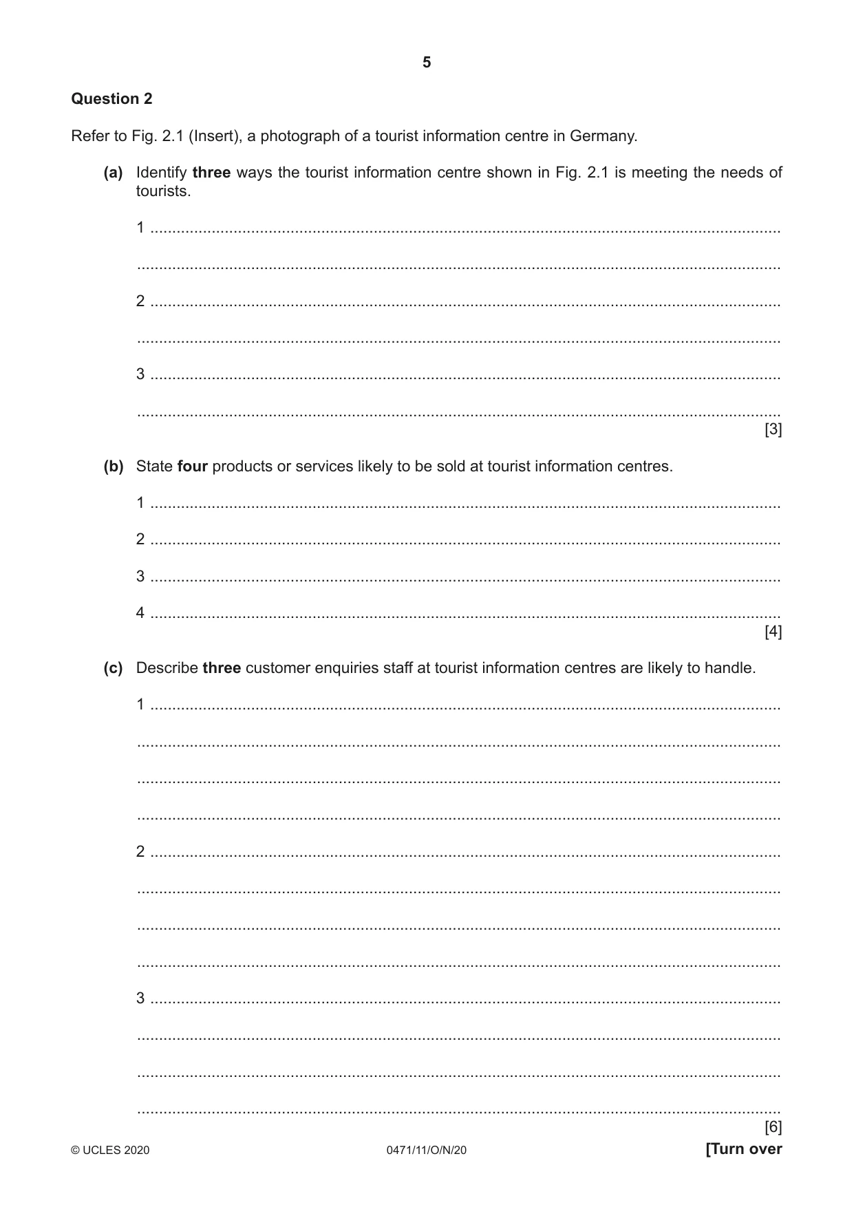 Cambridge IGCSE Travel and Tourism 0471 2020 Oct/Nov Paper 1 · Variant 1 question paper, page 5 of 12