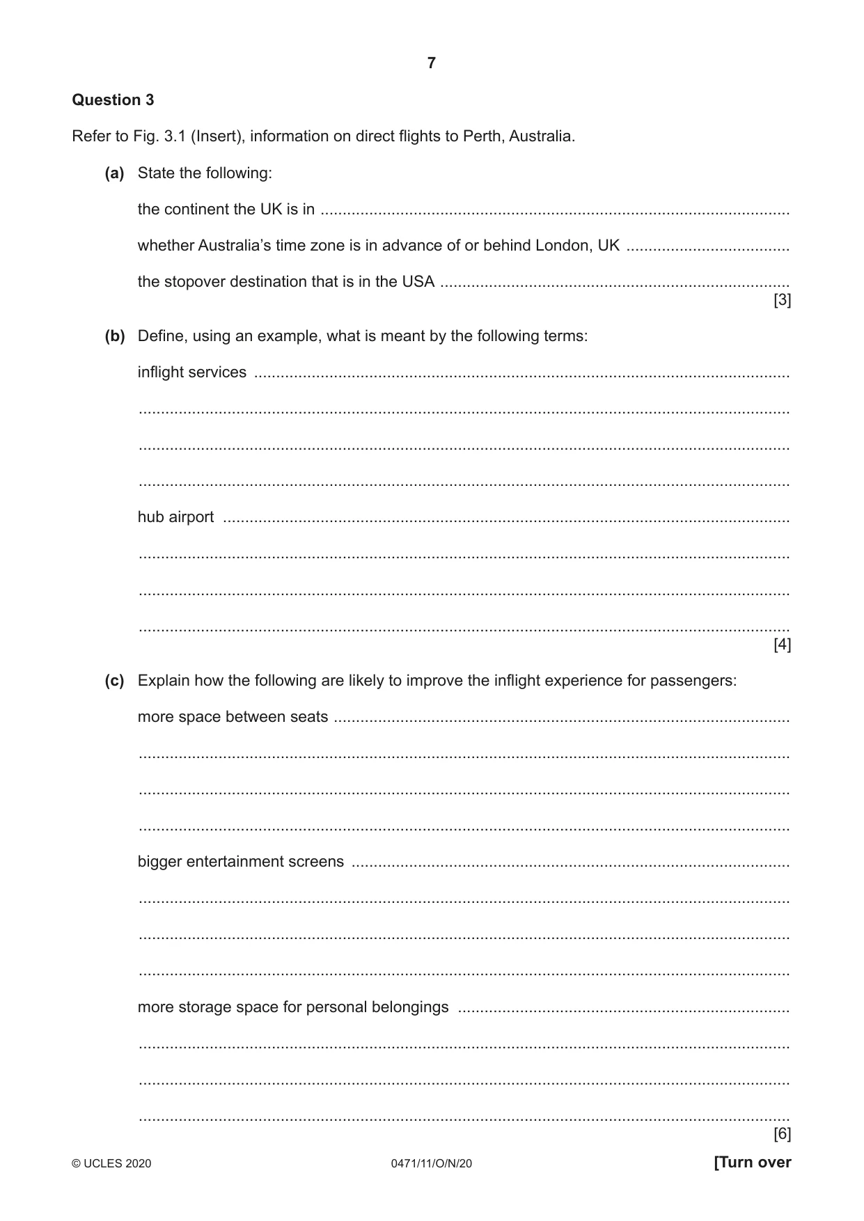 Cambridge IGCSE Travel and Tourism 0471 2020 Oct/Nov Paper 1 · Variant 1 question paper, page 7 of 12