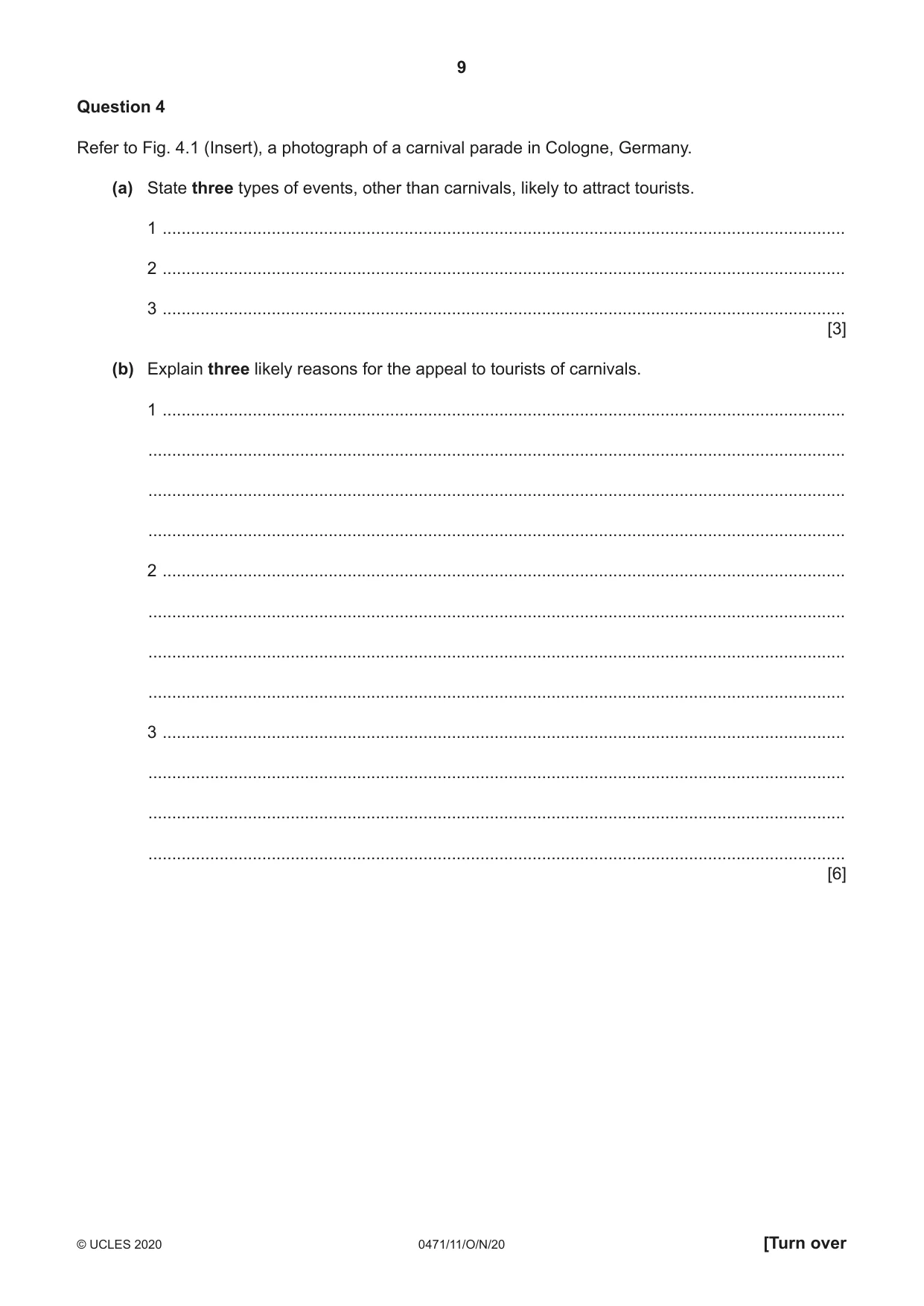 Cambridge IGCSE Travel and Tourism 0471 2020 Oct/Nov Paper 1 · Variant 1 question paper, page 9 of 12