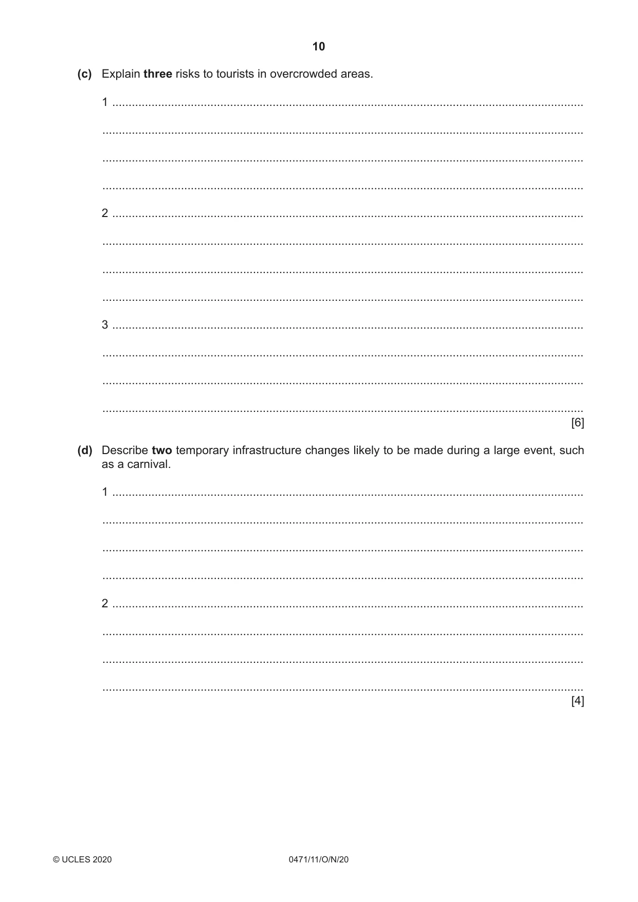 Cambridge IGCSE Travel and Tourism 0471 2020 Oct/Nov Paper 1 · Variant 1 question paper, page 10 of 12