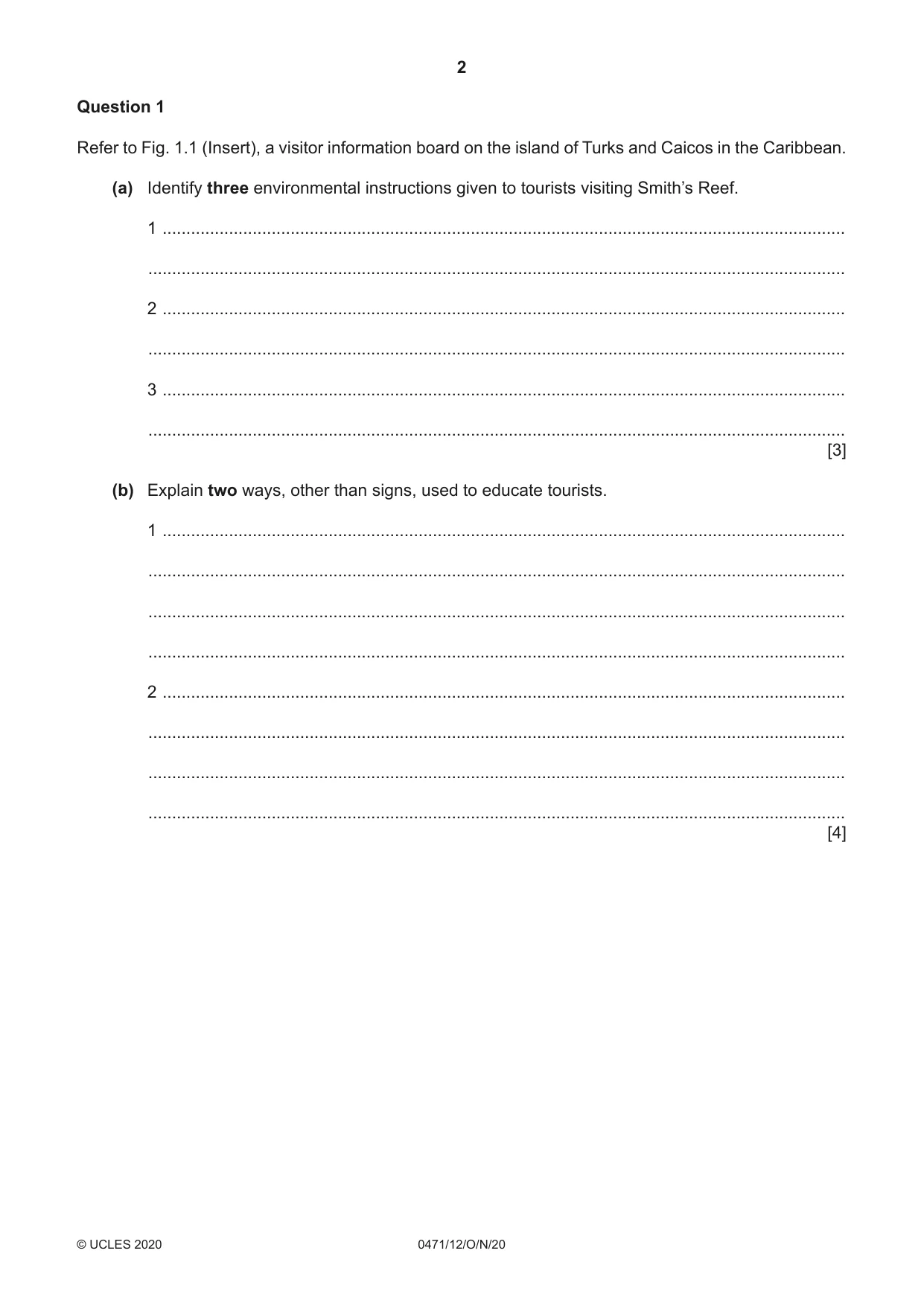 Cambridge IGCSE Travel and Tourism 0471 2020 Oct/Nov Paper 1 · Variant 2 question paper, page 2 of 12