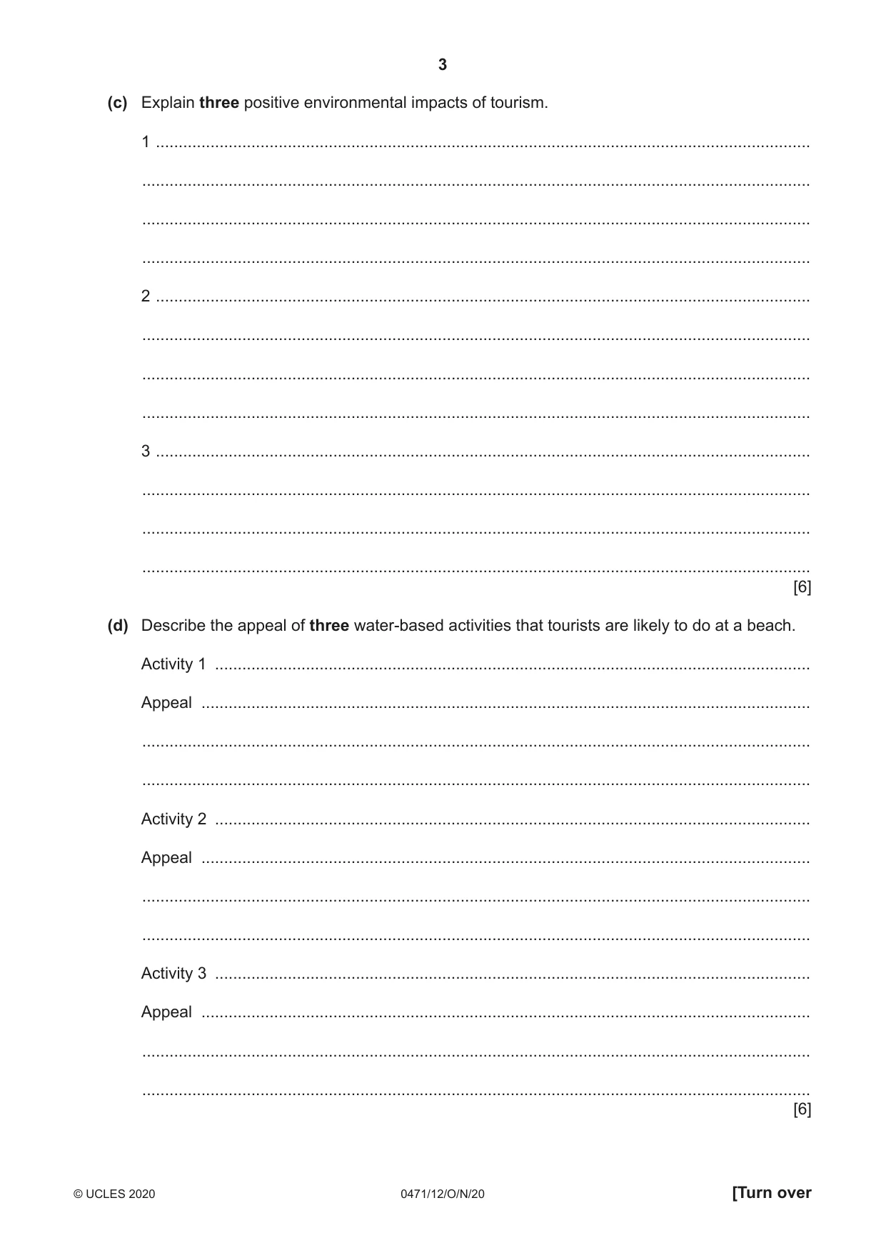 Cambridge IGCSE Travel and Tourism 0471 2020 Oct/Nov Paper 1 · Variant 2 question paper, page 3 of 12