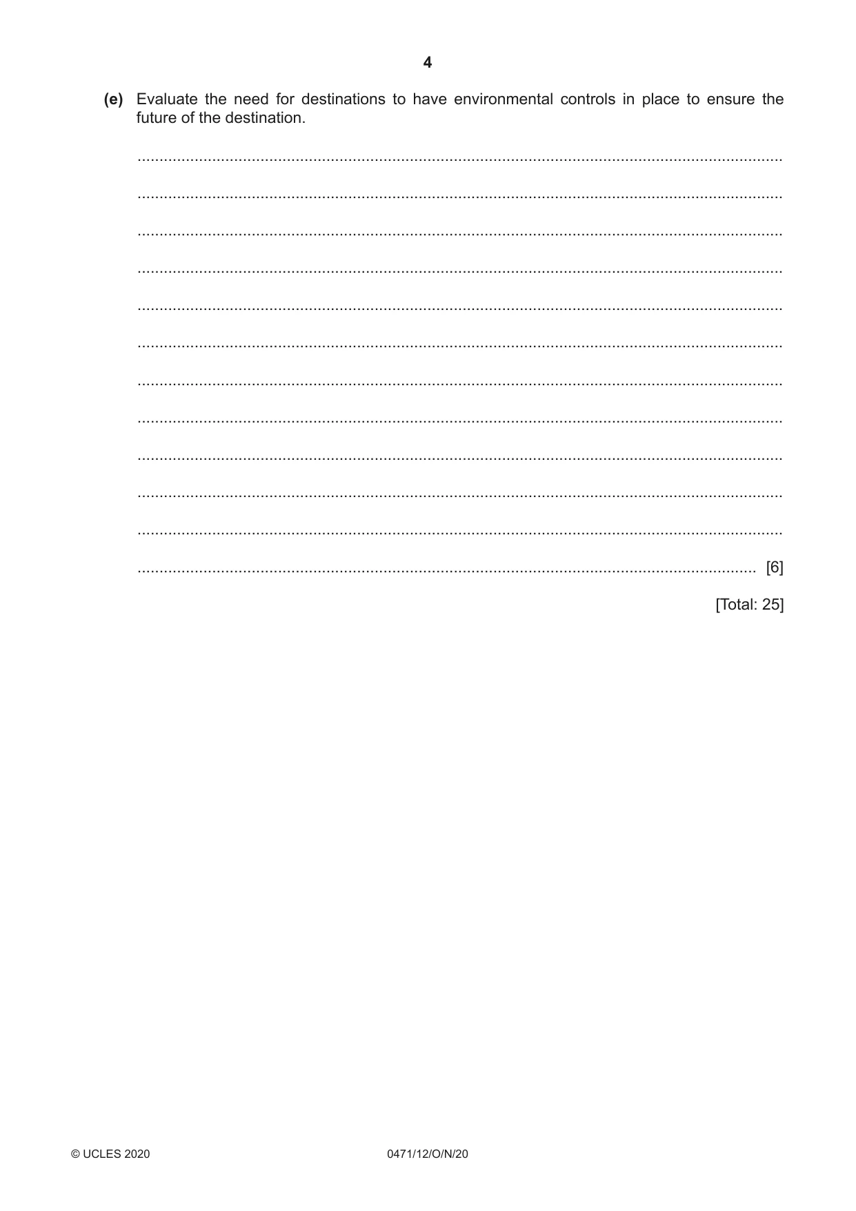 Cambridge IGCSE Travel and Tourism 0471 2020 Oct/Nov Paper 1 · Variant 2 question paper, page 4 of 12