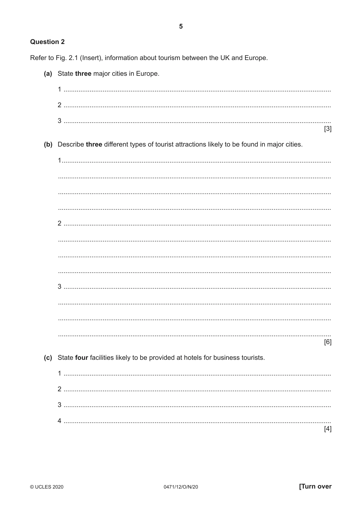 Cambridge IGCSE Travel and Tourism 0471 2020 Oct/Nov Paper 1 · Variant 2 question paper, page 5 of 12