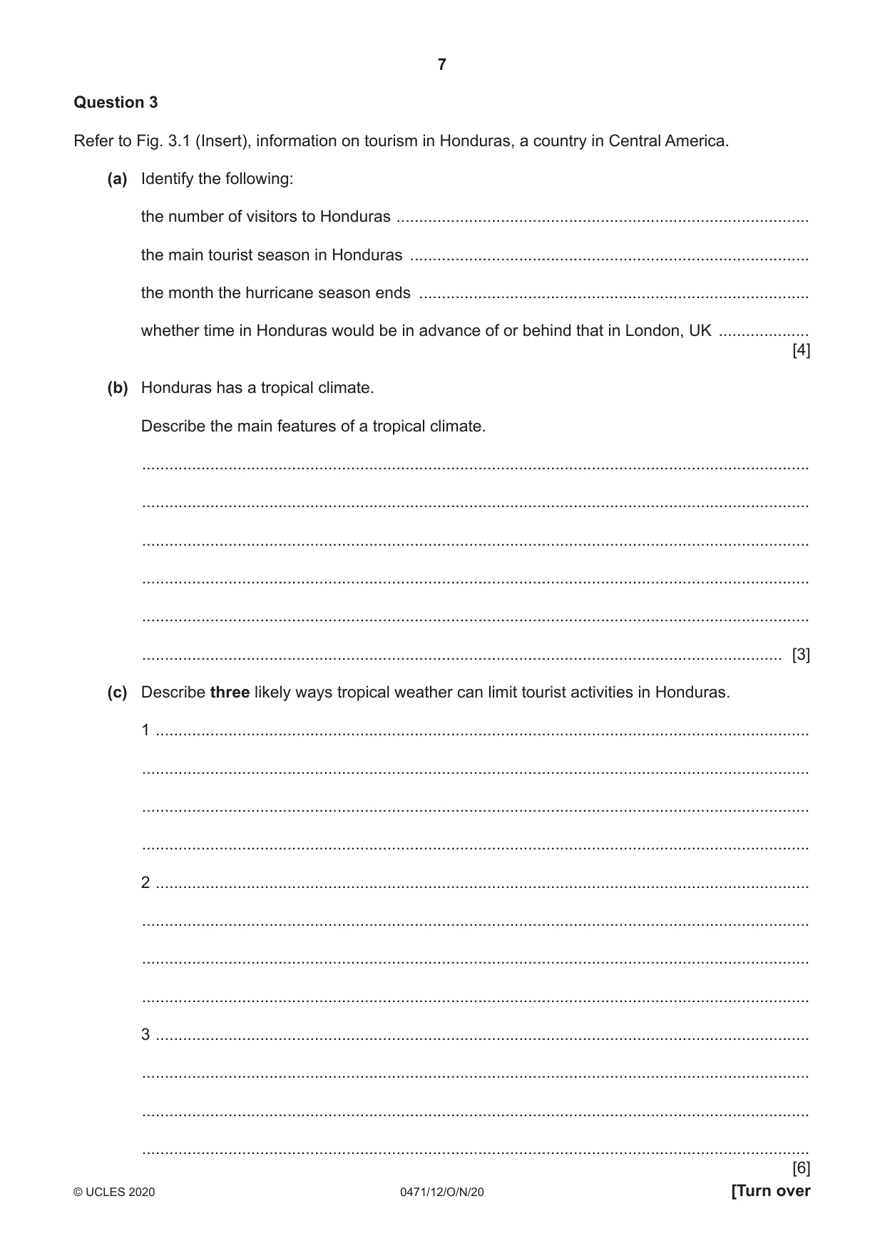 Cambridge IGCSE Travel and Tourism 0471 2020 Oct/Nov Paper 1 · Variant 2 question paper, page 7 of 12
