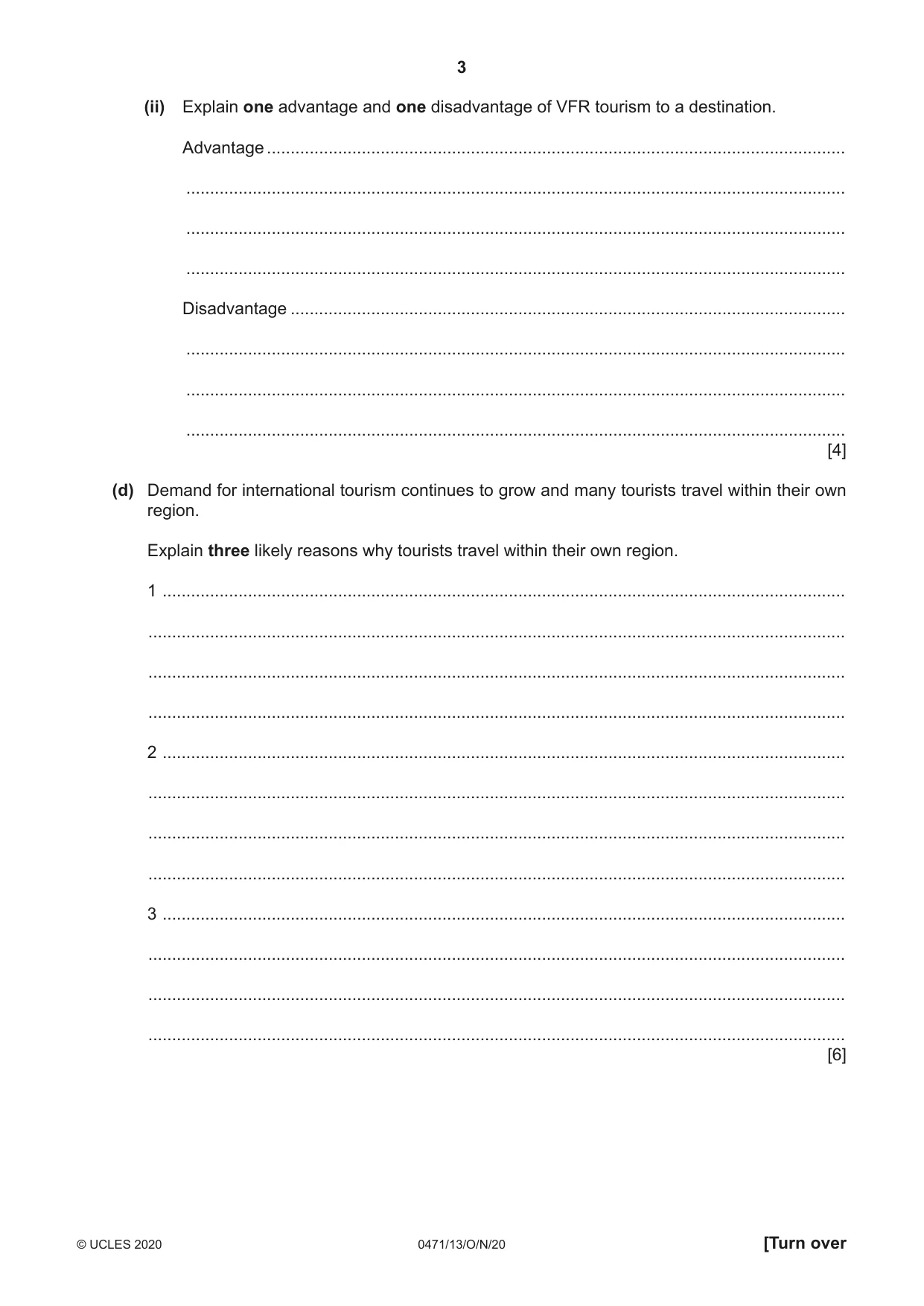 Cambridge IGCSE Travel and Tourism 0471 2020 Oct/Nov Paper 1 · Variant 3 question paper, page 3 of 12