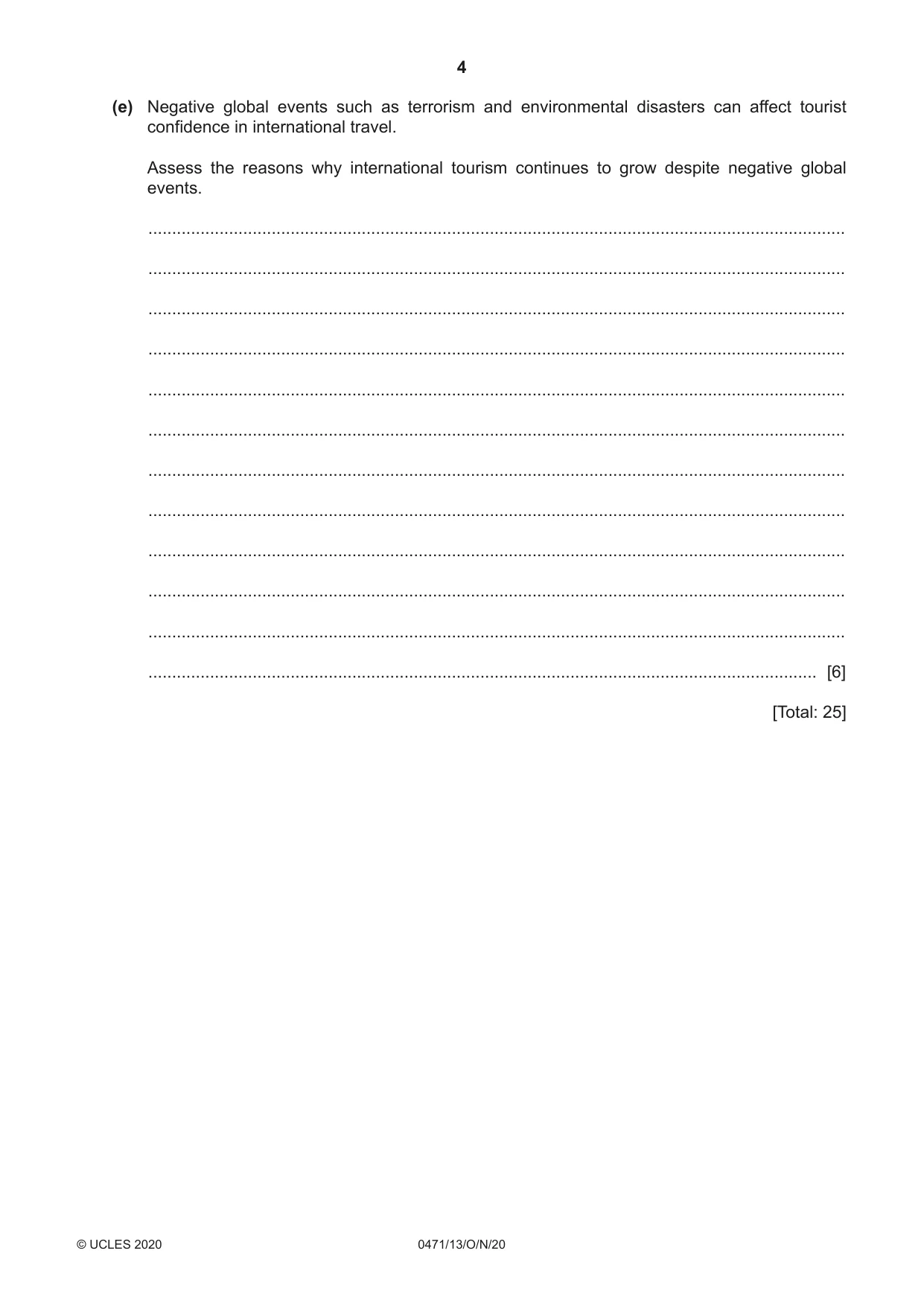 Cambridge IGCSE Travel and Tourism 0471 2020 Oct/Nov Paper 1 · Variant 3 question paper, page 4 of 12