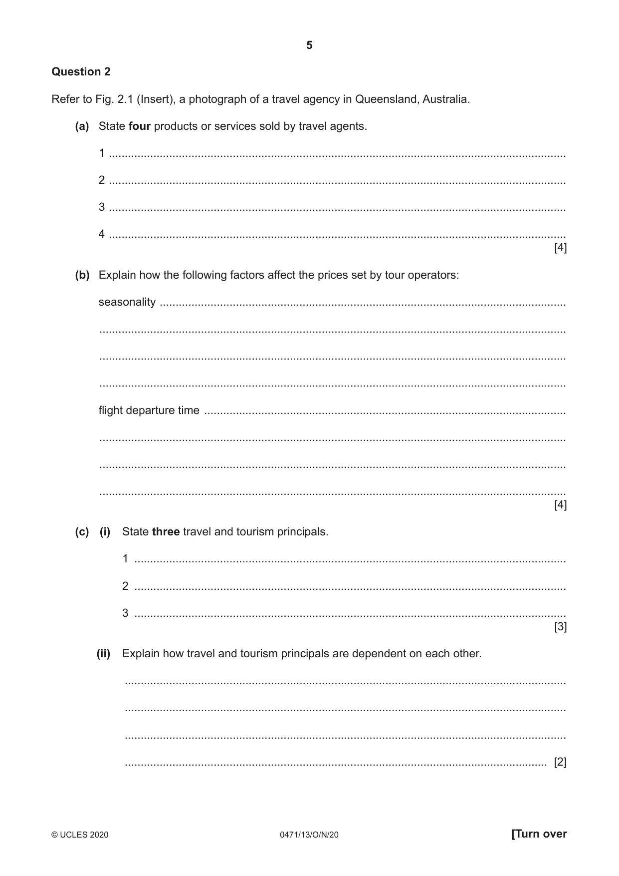 Cambridge IGCSE Travel and Tourism 0471 2020 Oct/Nov Paper 1 · Variant 3 question paper, page 5 of 12