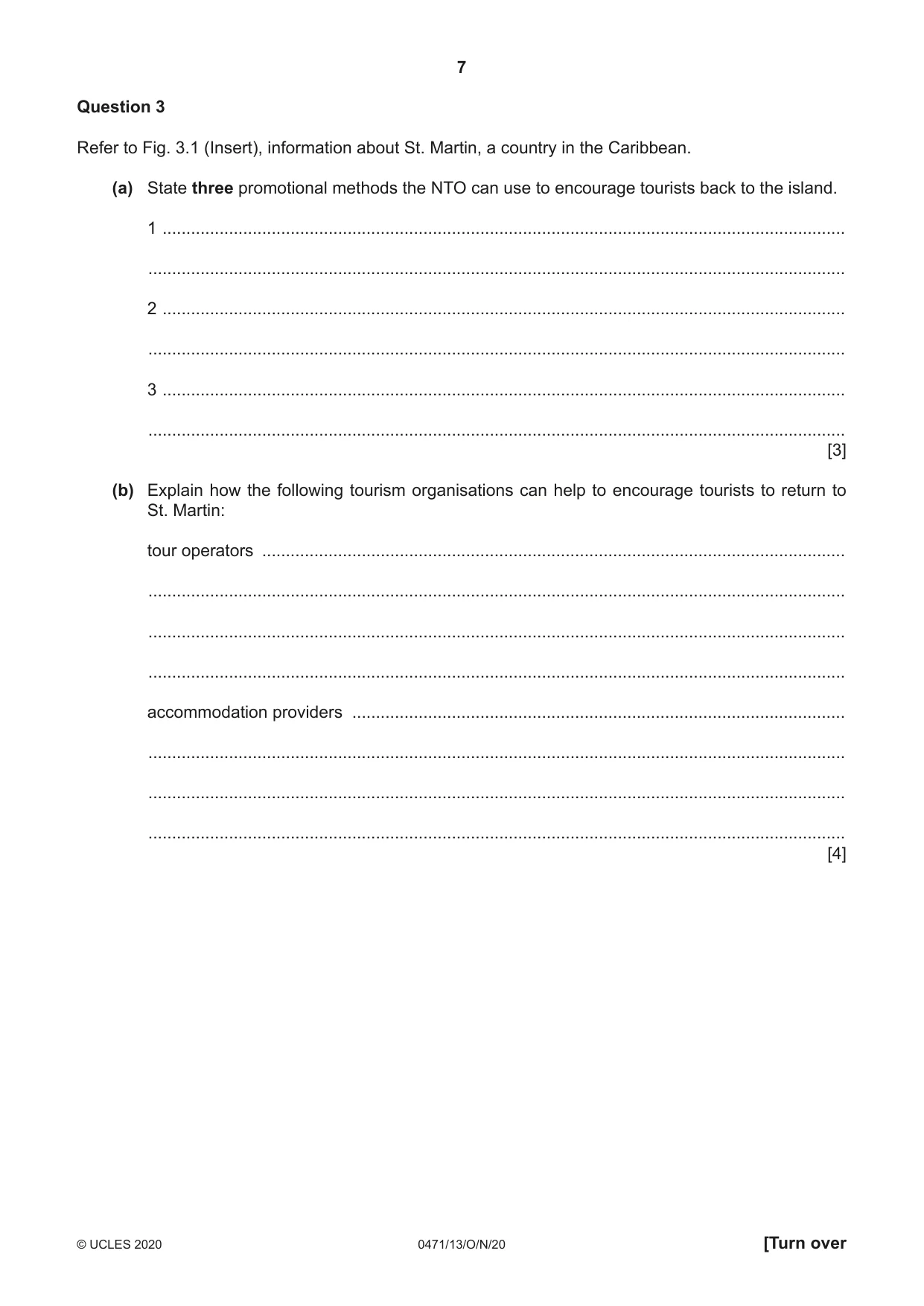 Cambridge IGCSE Travel and Tourism 0471 2020 Oct/Nov Paper 1 · Variant 3 question paper, page 7 of 12