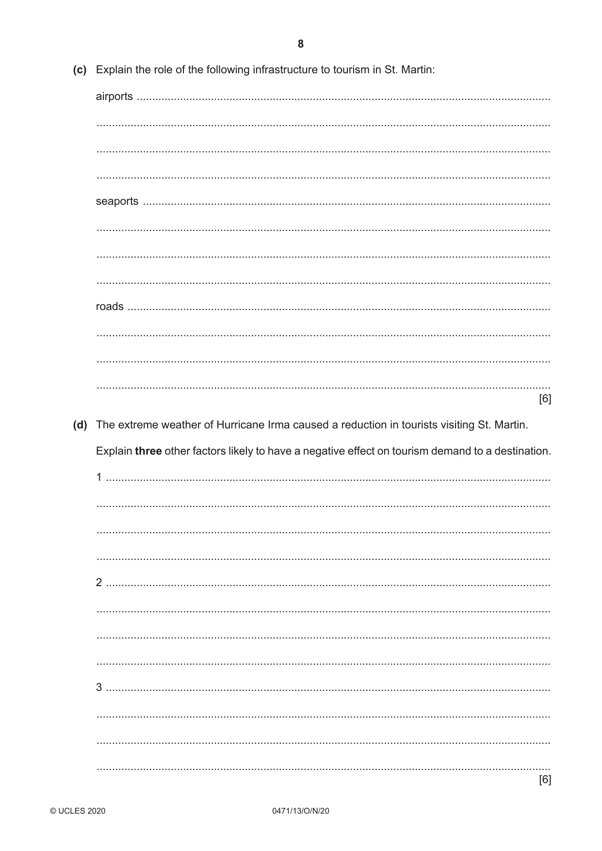 Cambridge IGCSE Travel and Tourism 0471 2020 Oct/Nov Paper 1 · Variant 3 question paper, page 8 of 12