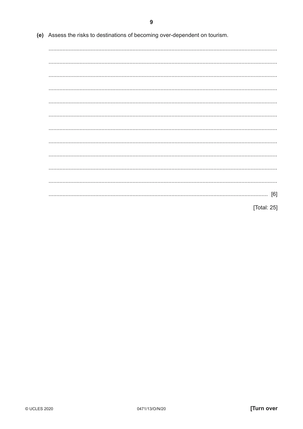 Cambridge IGCSE Travel and Tourism 0471 2020 Oct/Nov Paper 1 · Variant 3 question paper, page 9 of 12