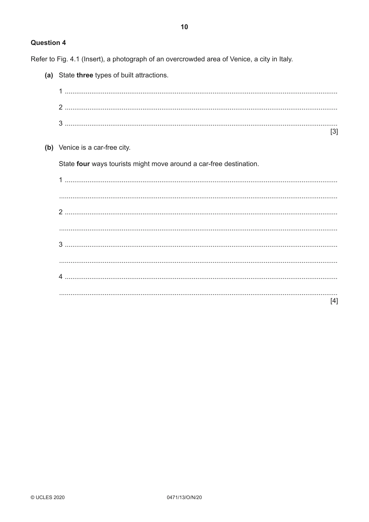 Cambridge IGCSE Travel and Tourism 0471 2020 Oct/Nov Paper 1 · Variant 3 question paper, page 10 of 12