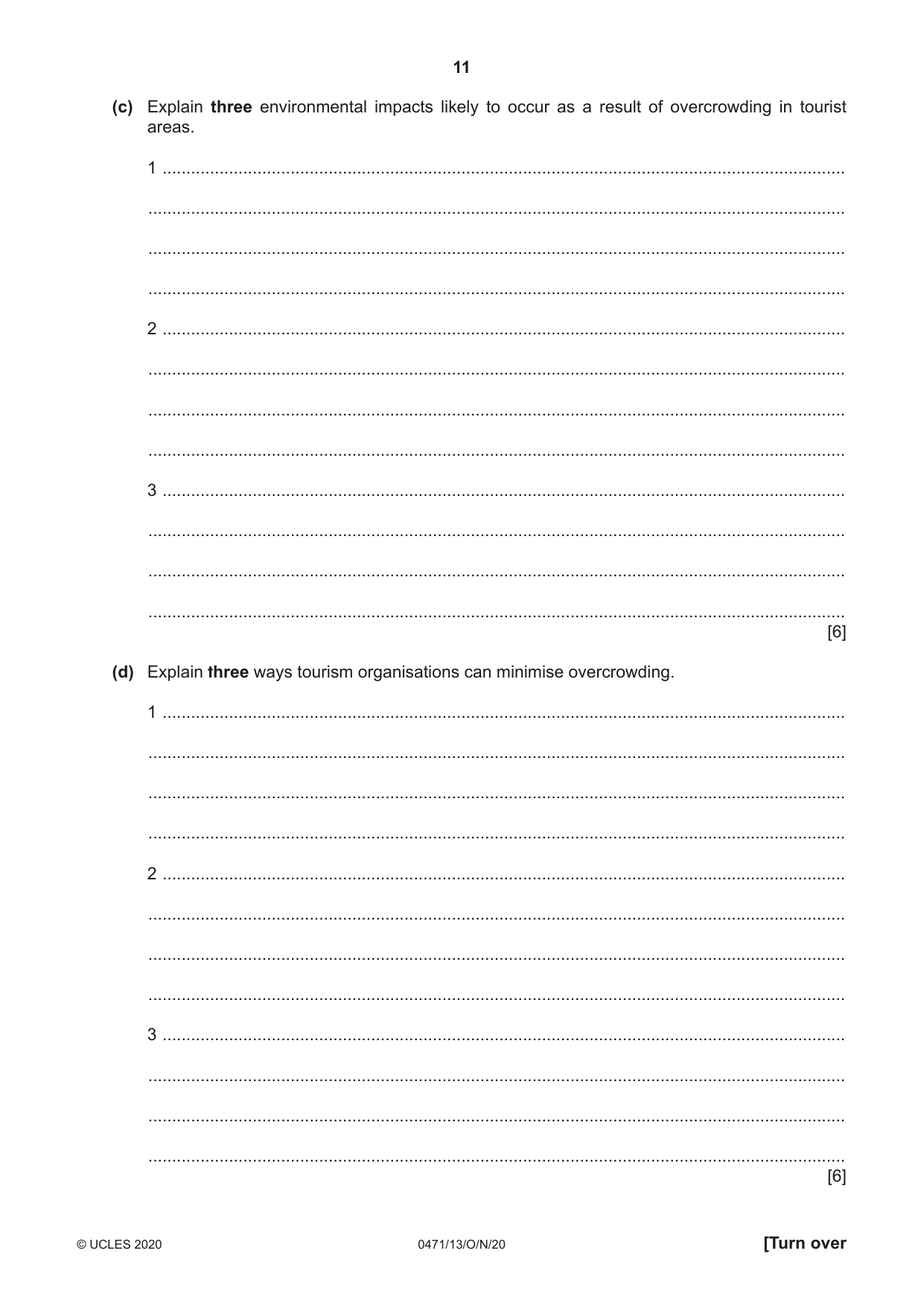 Cambridge IGCSE Travel and Tourism 0471 2020 Oct/Nov Paper 1 · Variant 3 question paper, page 11 of 12