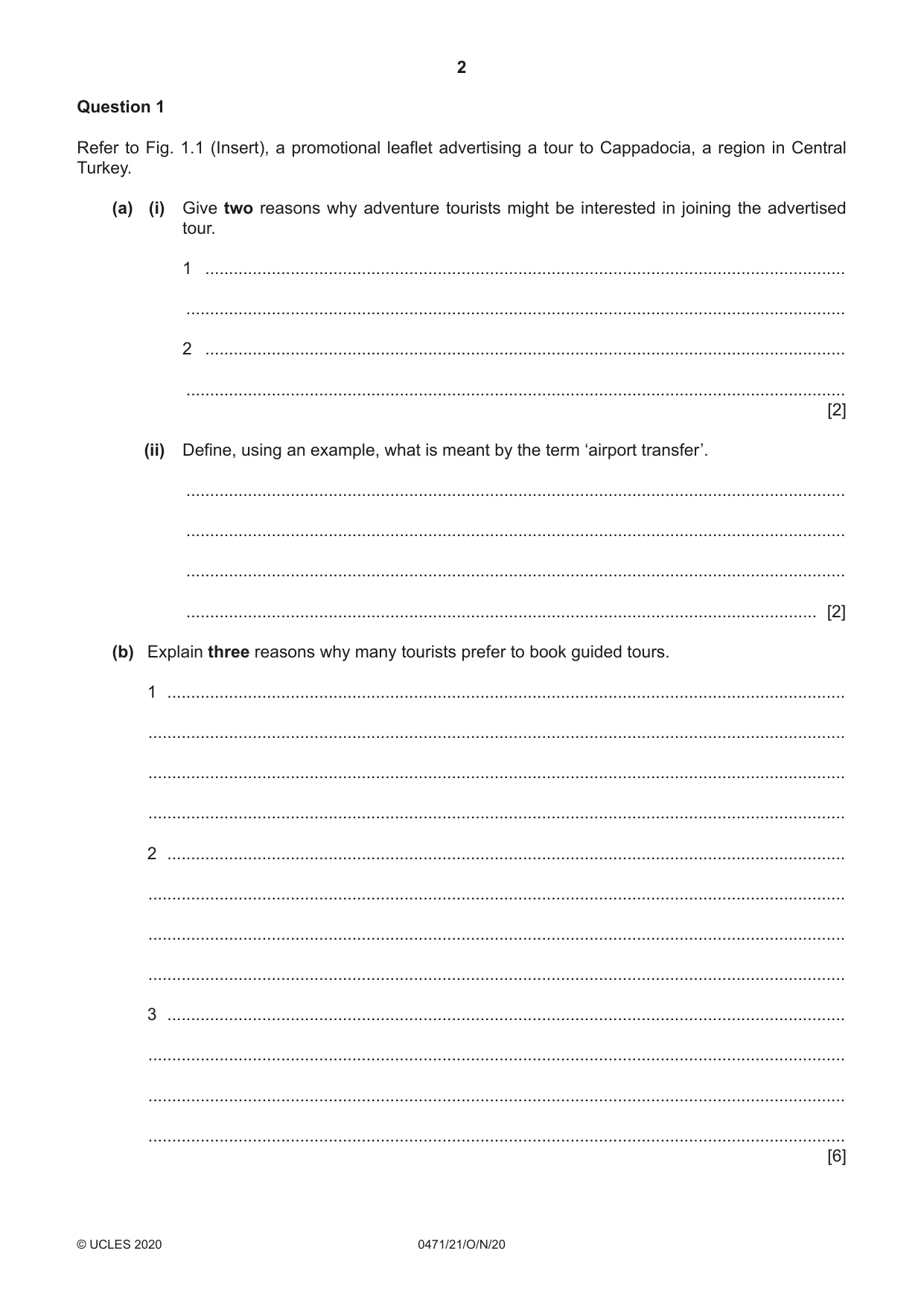 Cambridge IGCSE Travel and Tourism 0471 2020 Oct/Nov Paper 2 · Variant 1 question paper, page 2 of 16