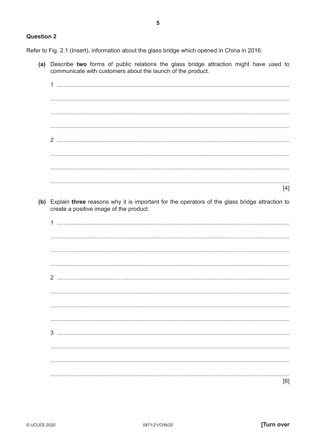 Cambridge IGCSE Travel and Tourism 0471 2020 Oct/Nov Paper 2 · Variant 1 question paper, page 5 of 16