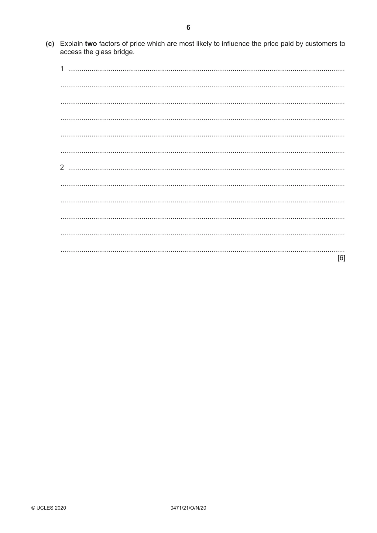 Cambridge IGCSE Travel and Tourism 0471 2020 Oct/Nov Paper 2 · Variant 1 question paper, page 6 of 16